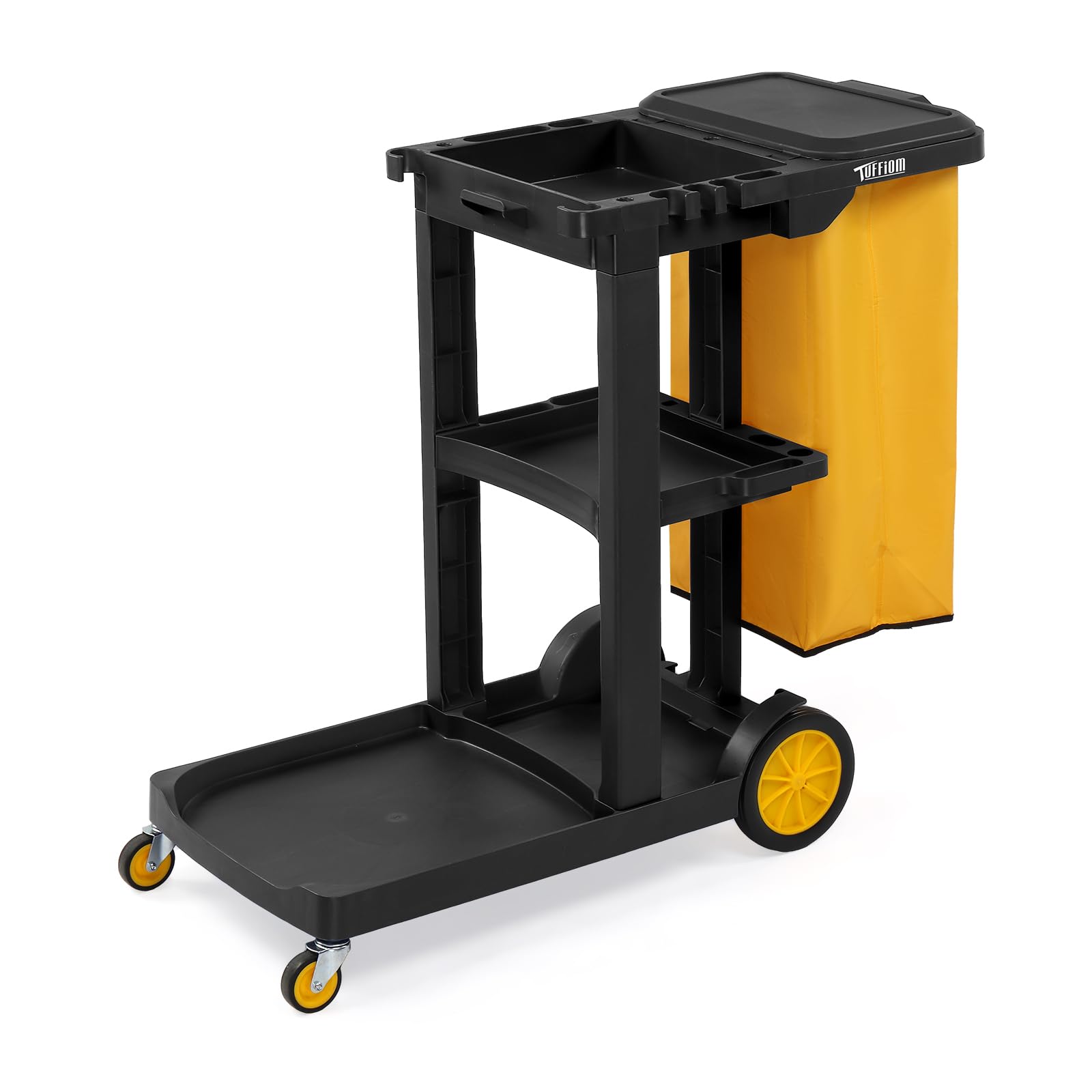 3-Tier 500 LBS Capacity Janitorial Cart with 15 Gallon Bag Black