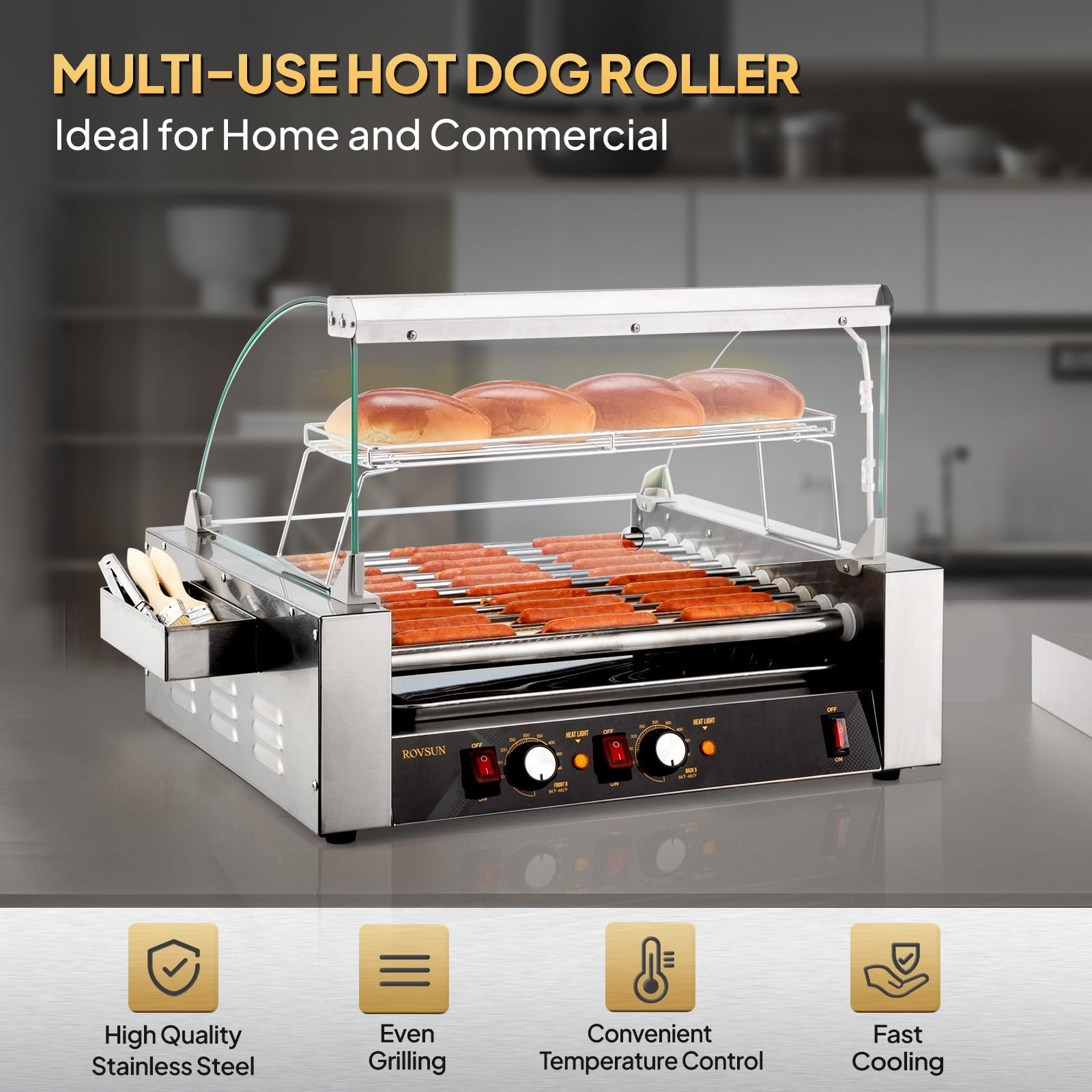 ROVSUN 11 Rollers 1,650W 110V 30 Hot Dog Roller Grill with Cover