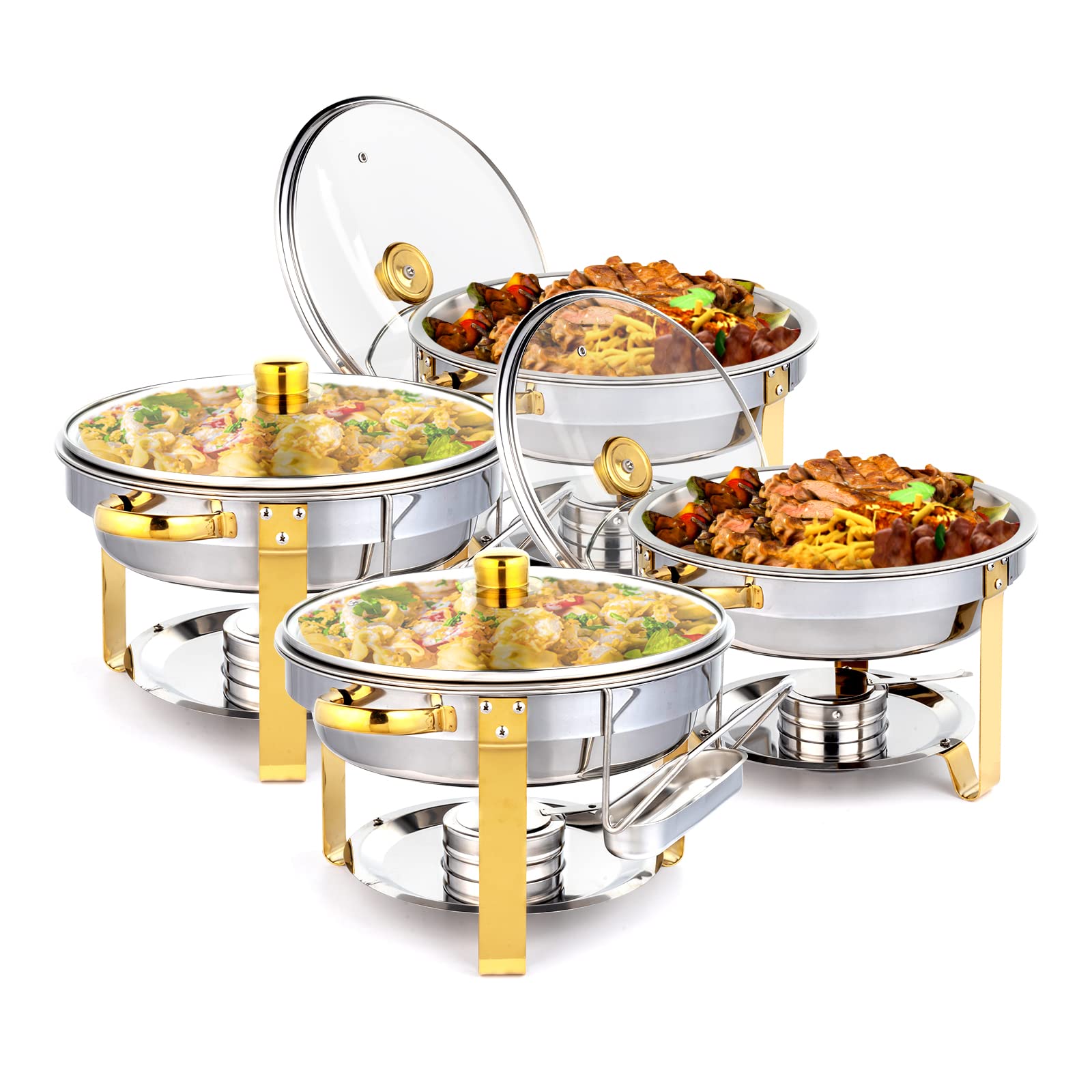 ROVSUN 5 QT Round Chafing Dish Buffet Set with Glass Lid & Lid Holder Gold