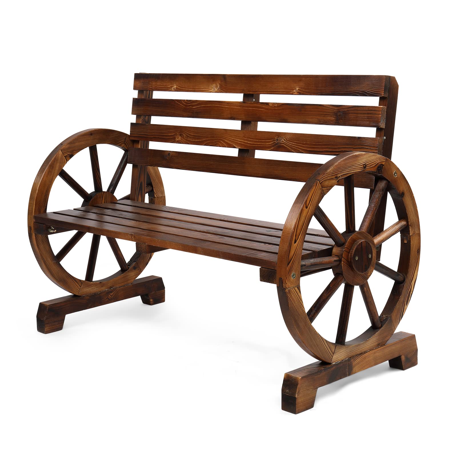 41 Inch Outdoor Bench with Rustic Wooden Wheel