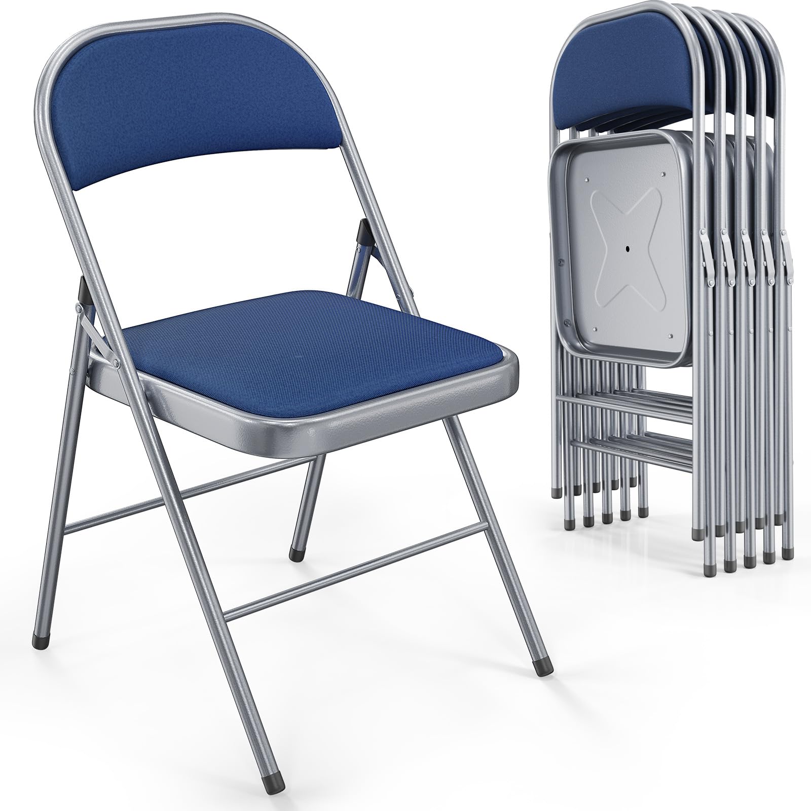 Folding Chairs with Fabric Seat Set & Back Blue