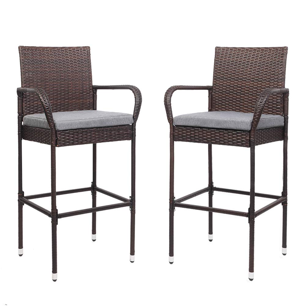 Outdoor Wicker Bar Stools Set with Armrest