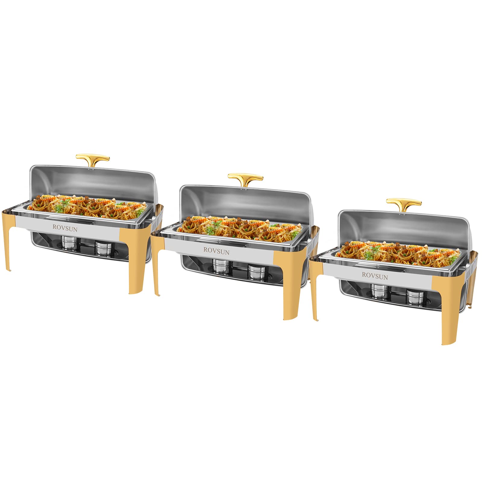 ROVSUN 9 QT Rectangle Roll Top Chafing Dish Buffet Set Silver Gold