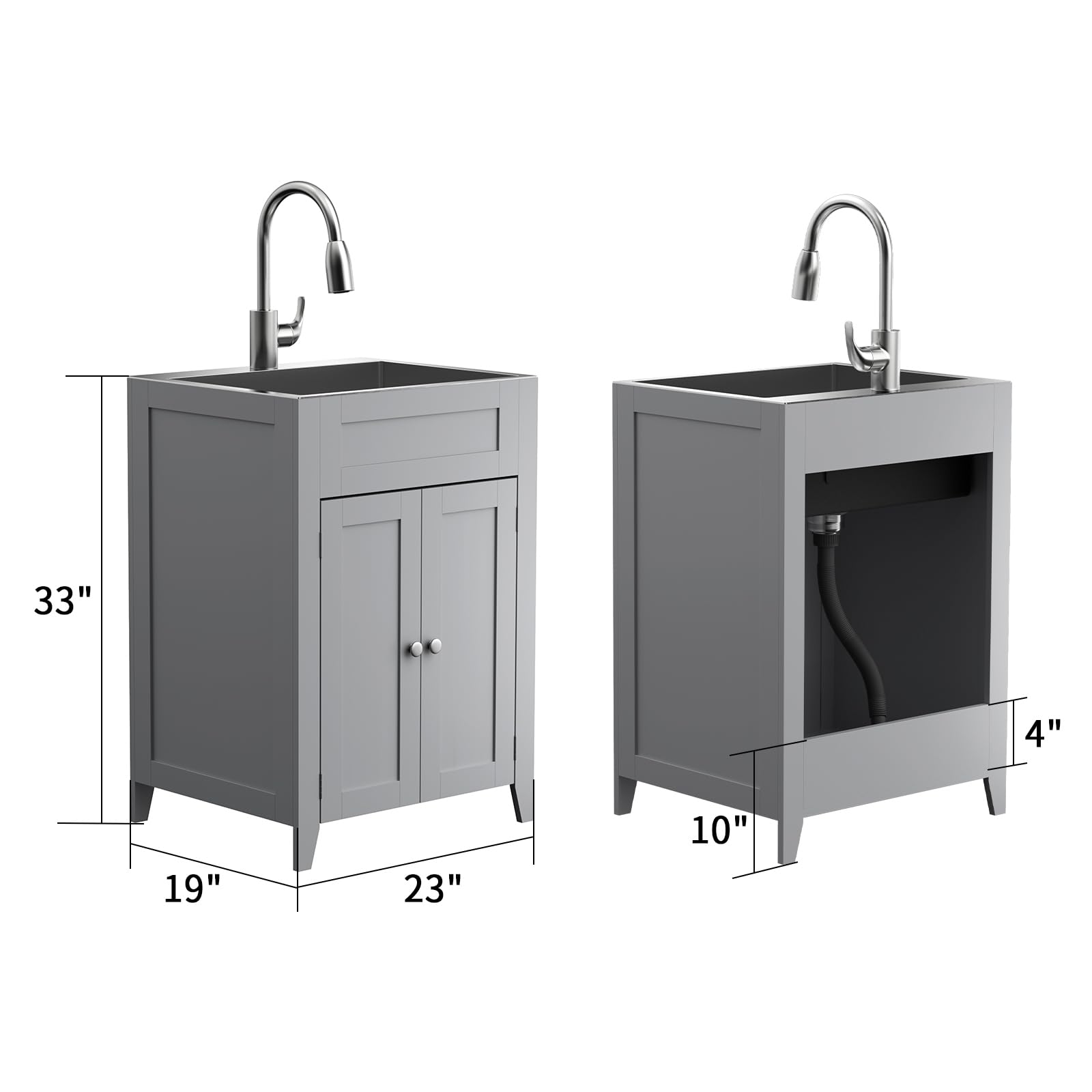 ROVSUN 24" Utility Sink with Cabinet for Kitchen Laundry Room Grey