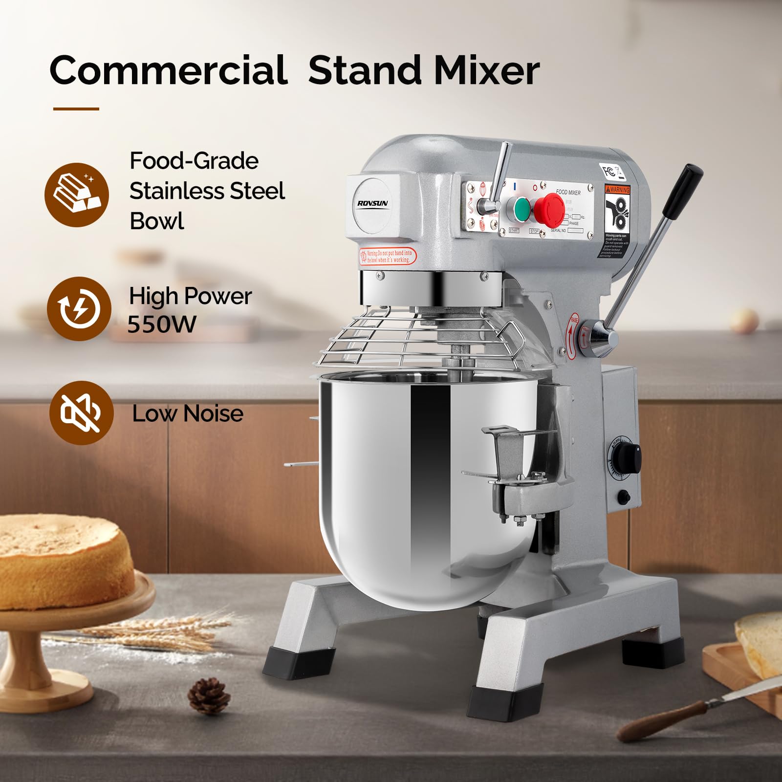 ROVSUN 20 Qt. 550W 110V Commerical Stand Mixer with 3 Speed