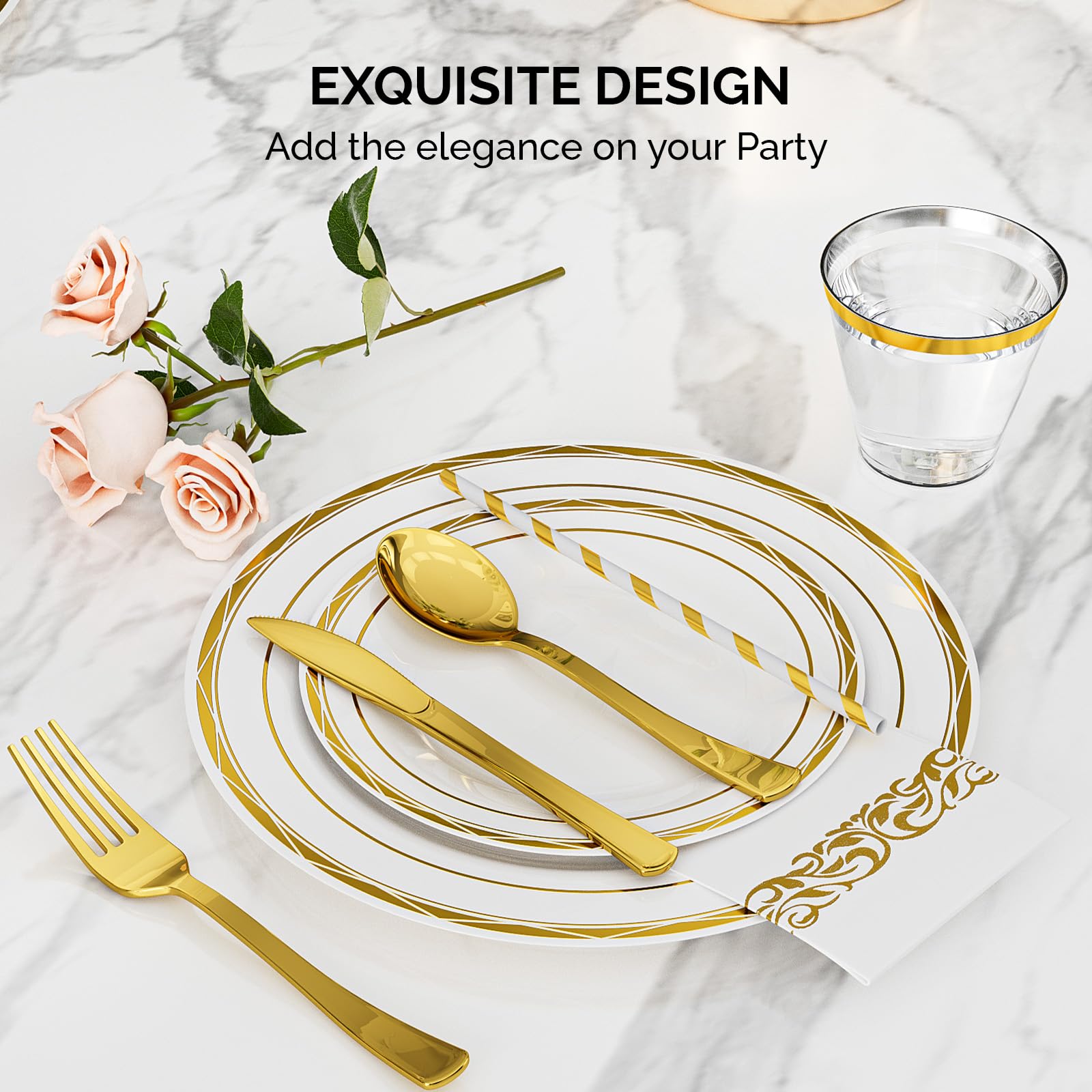 ROVSUN 800 Pieces Gold Disposable Dinnerware Set