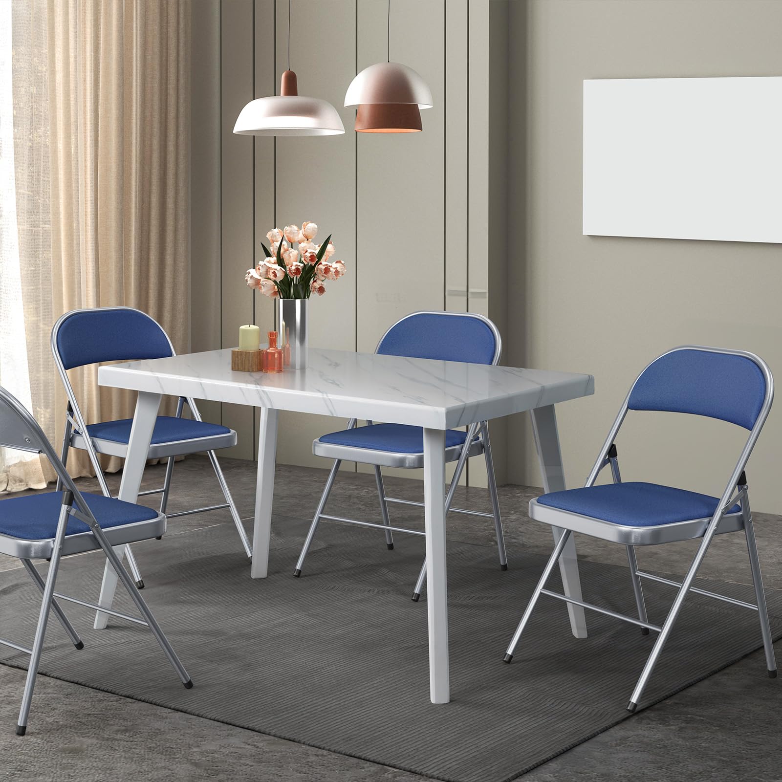 Folding Chairs with Fabric Seat Set & Back Blue