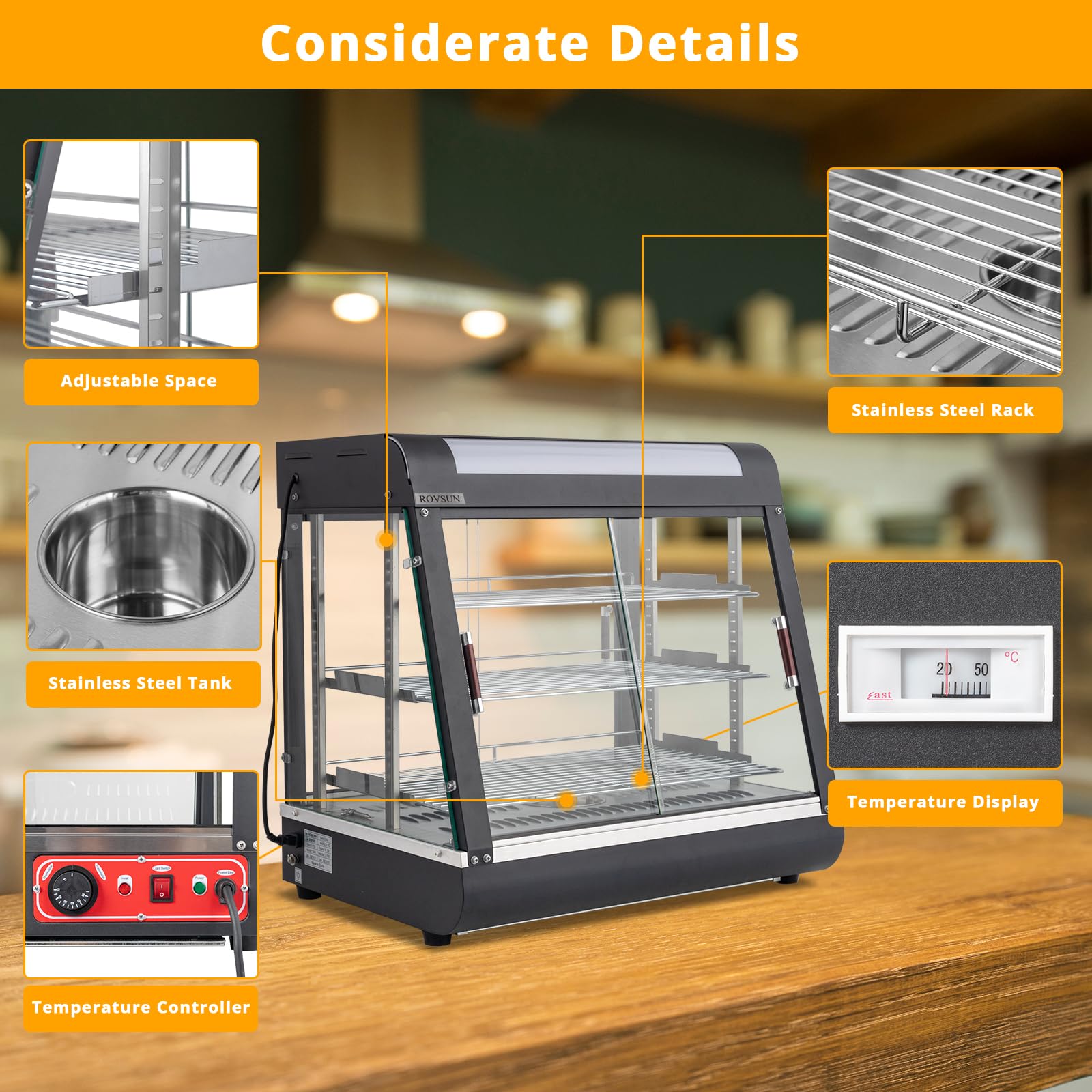 ROVSUN 3-Tier 26 Inch 1200W 110V Hot Food Warmer Display Case Countertop