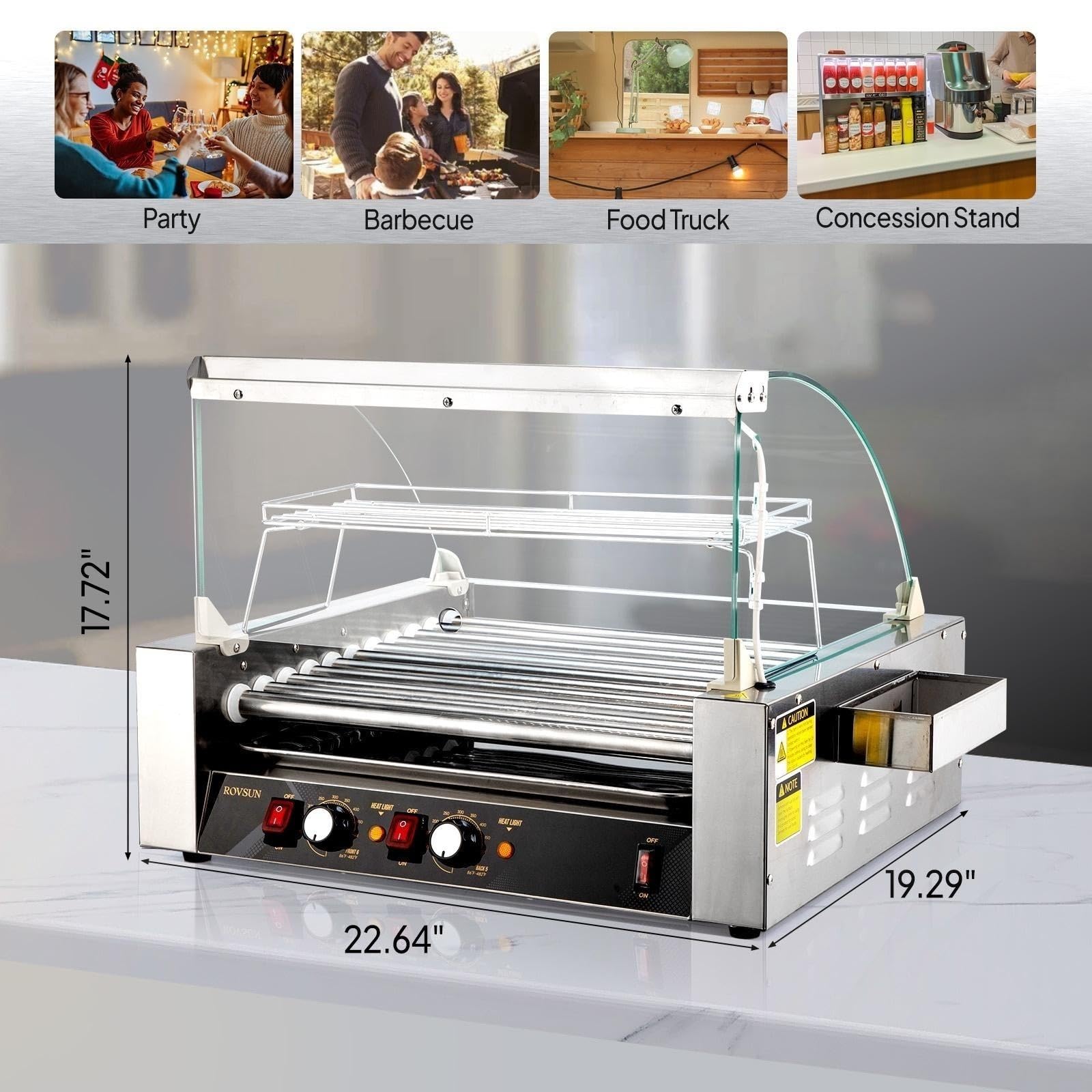 ROVSUN 11 Rollers 1,650W 110V 30 Hot Dog Roller Grill with Cover