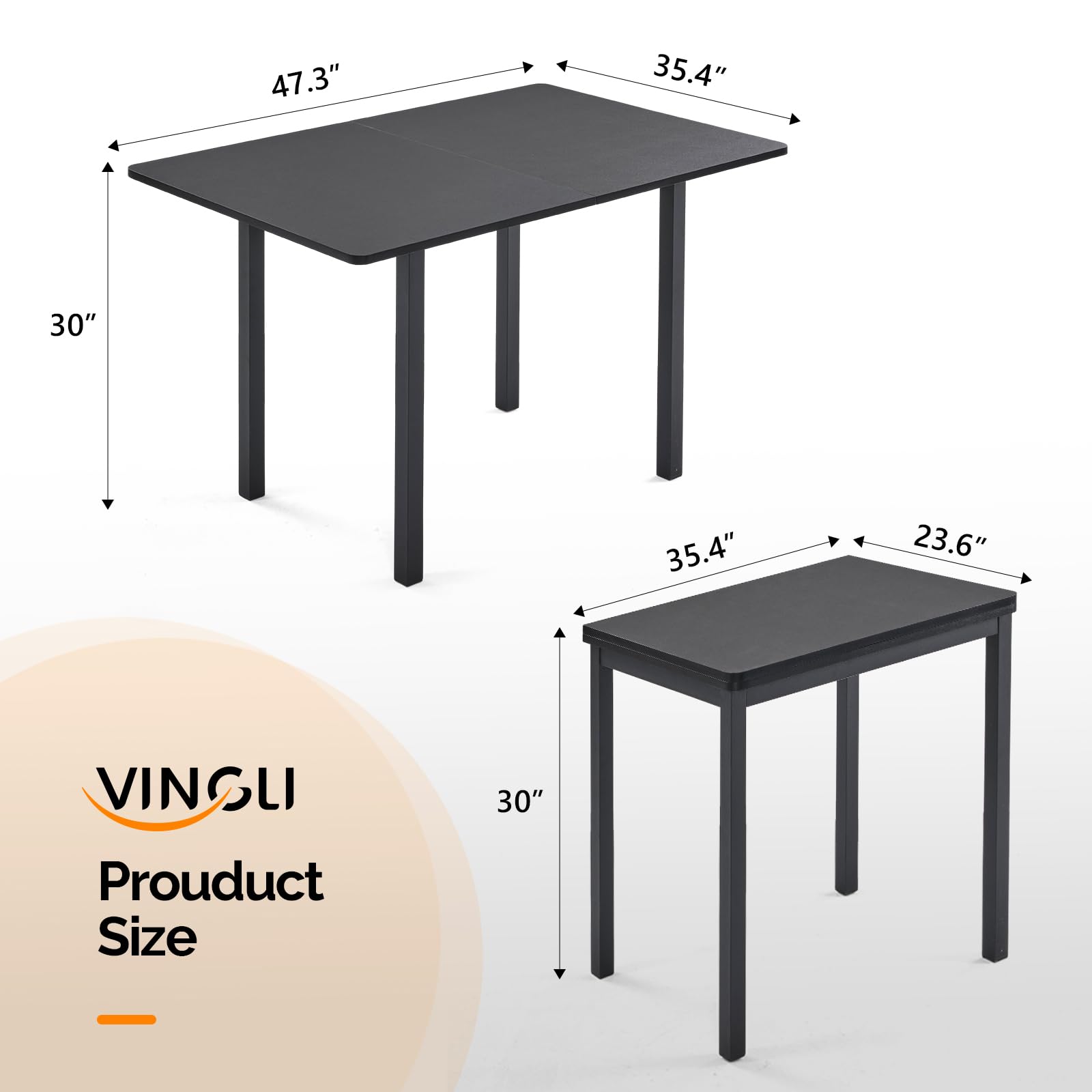 Compact Expandable Folding Dining Table Black