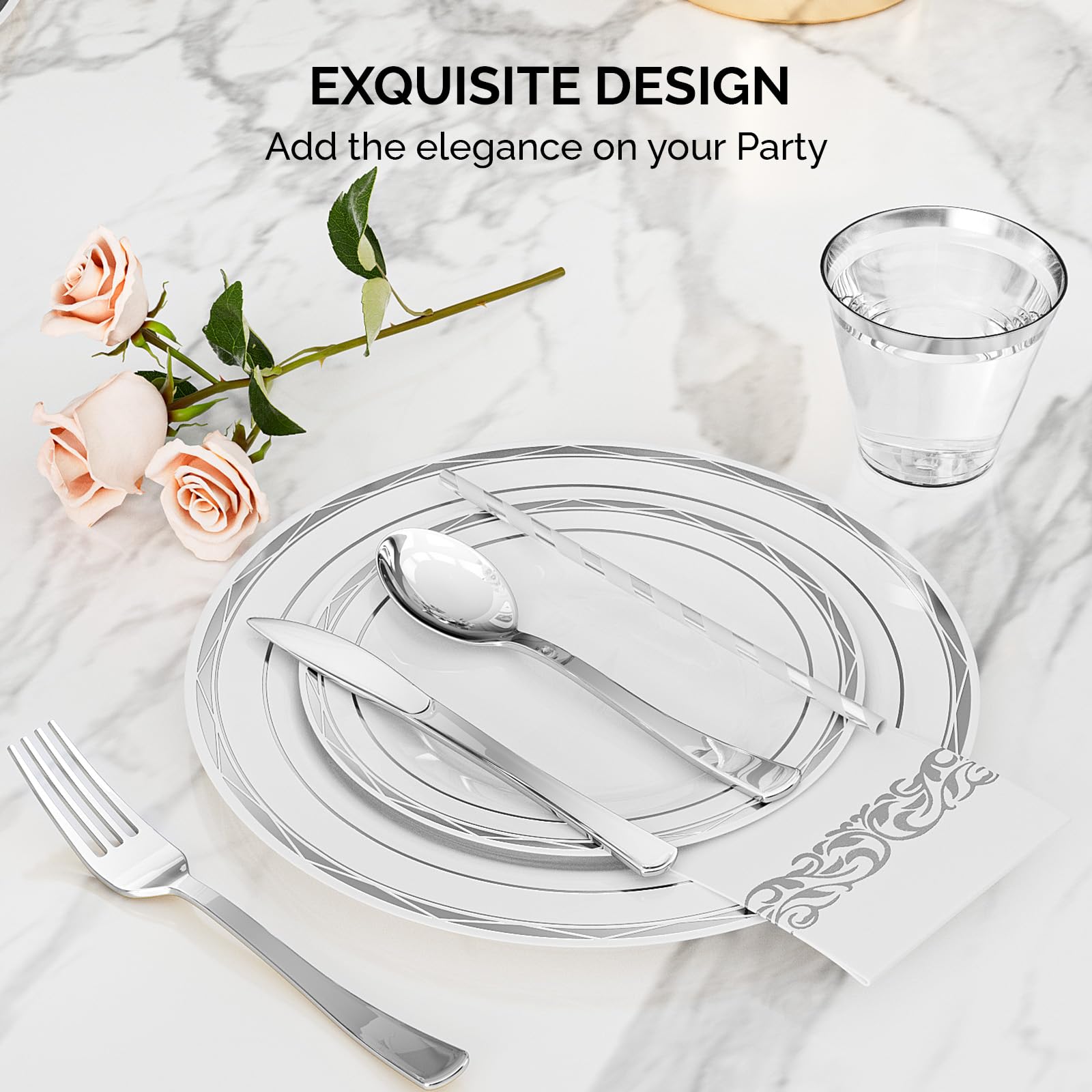 ROVSUN 800 Pieces Silver Disposable Dinnerware Set