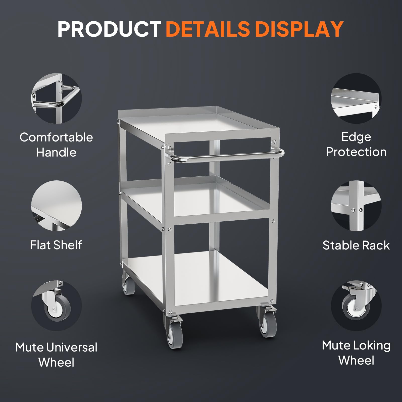 3-Tier 28" x 18" 440 lb. Capacity Stainless Steel Utility Cart