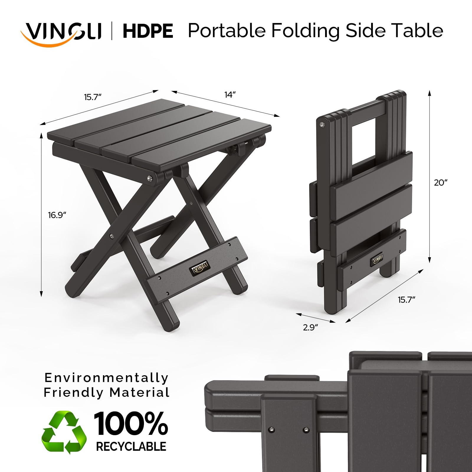 Small HDPE Folding Side Table Black