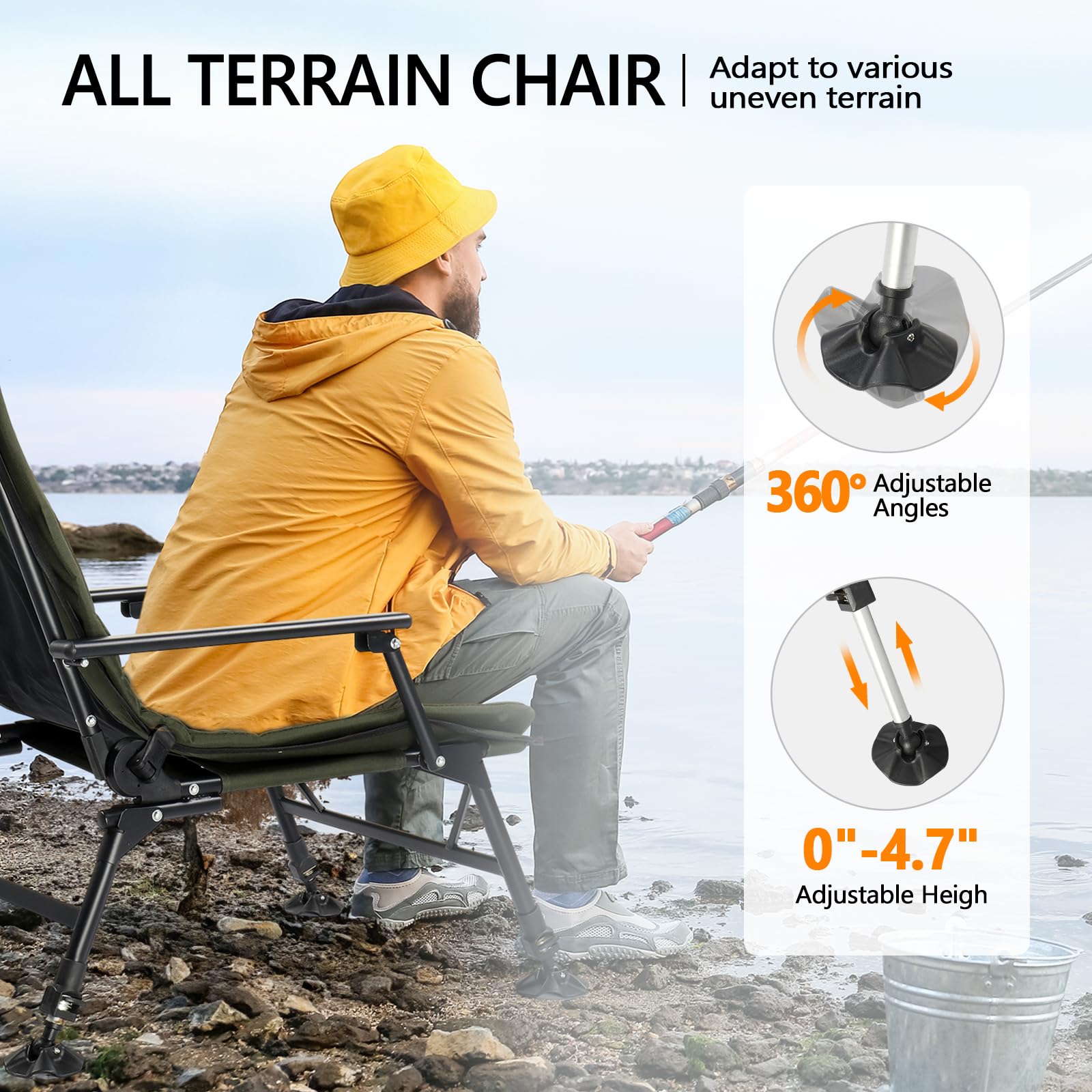 Adjustable Reclining Fishing Chair with High Back