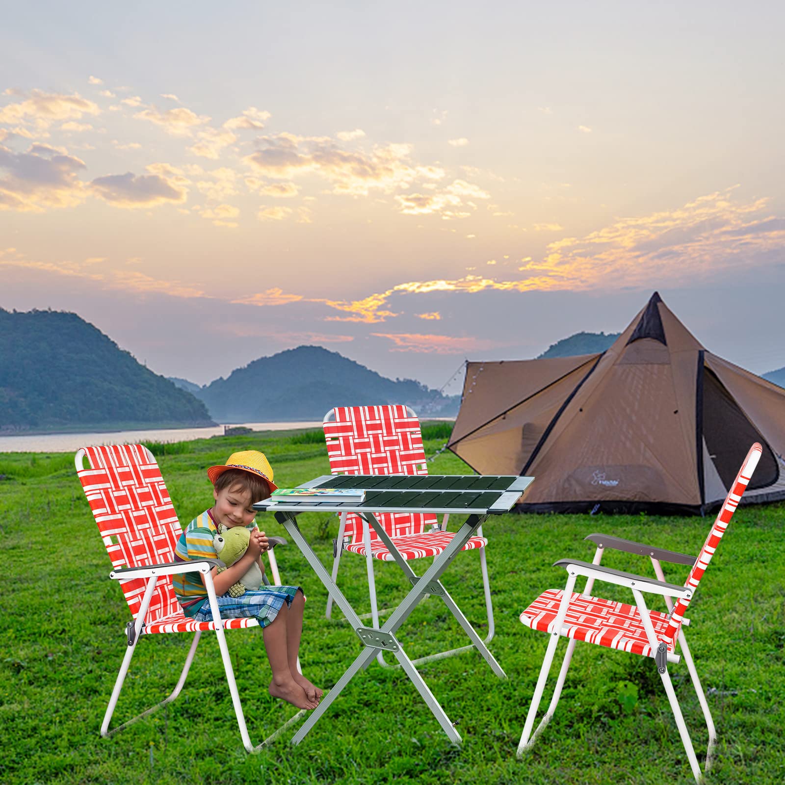 Portable Outdoor Folding Camping Beach Chair Set Red