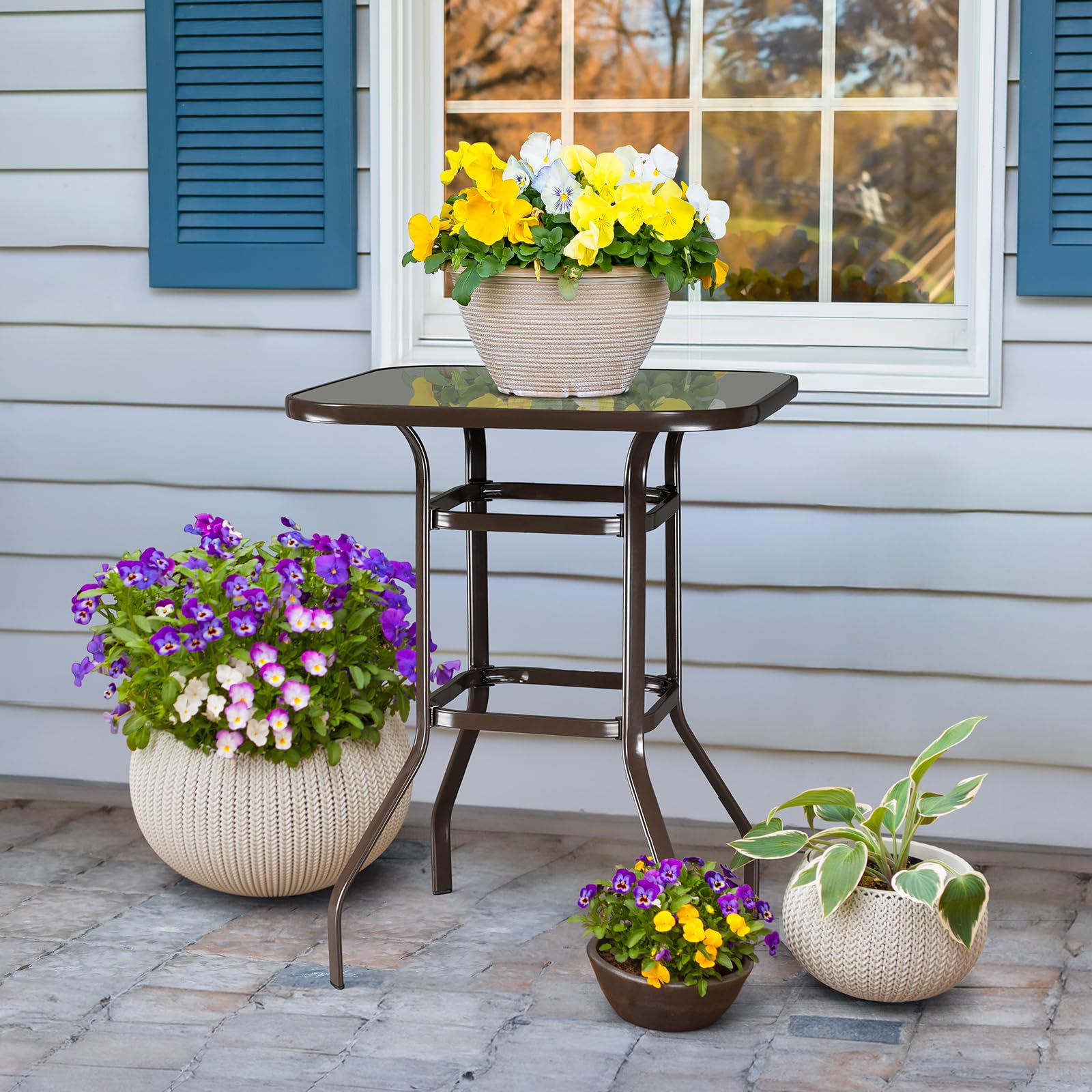 40 Inch Outdoor Patio Bar Height Table Brown