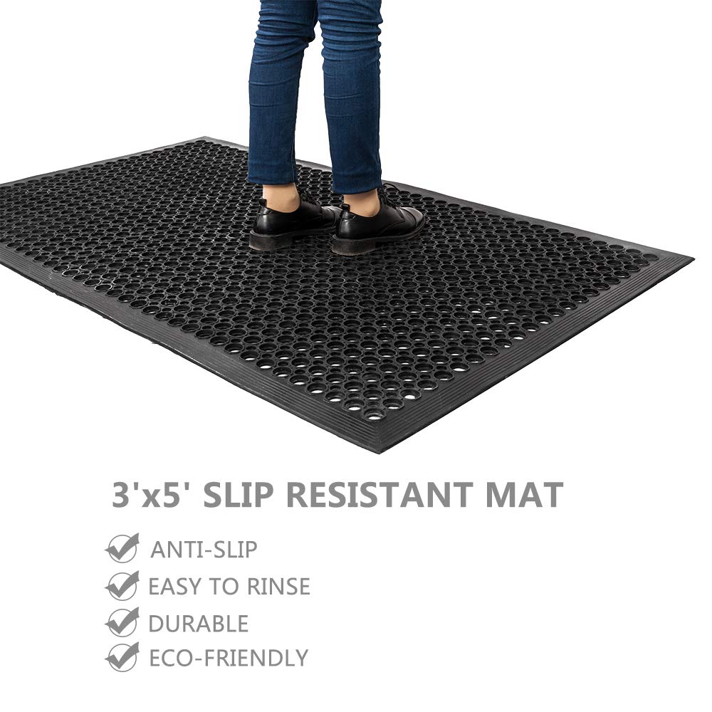 ROVSUN 36'' x 60''(3 x 5 FT) Rubber Floor Mat Anti-Fatigue Non-Slip with Holes