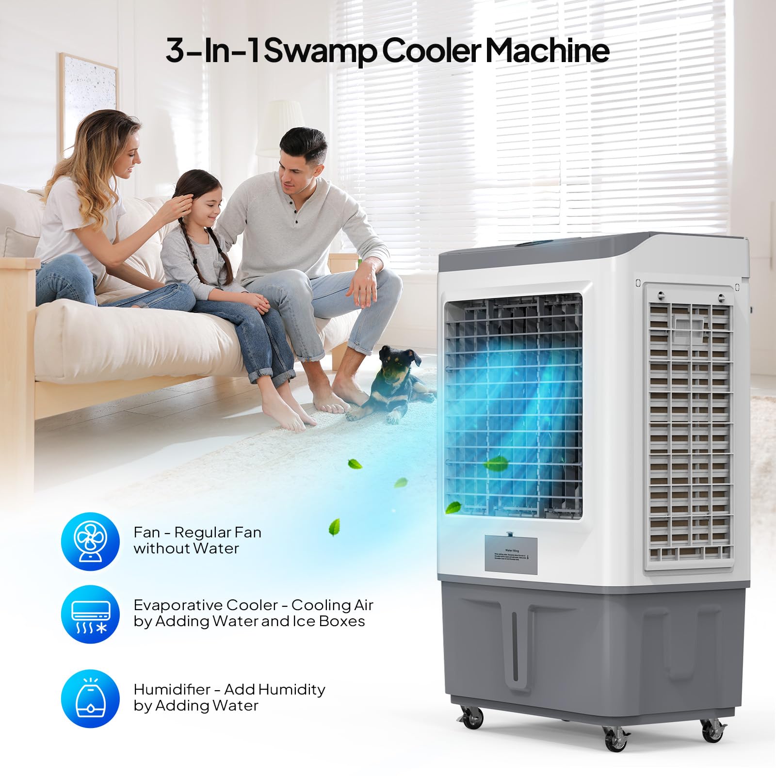 15.8Gal/60L Portable Evaporative Air Cooler with Remote Control