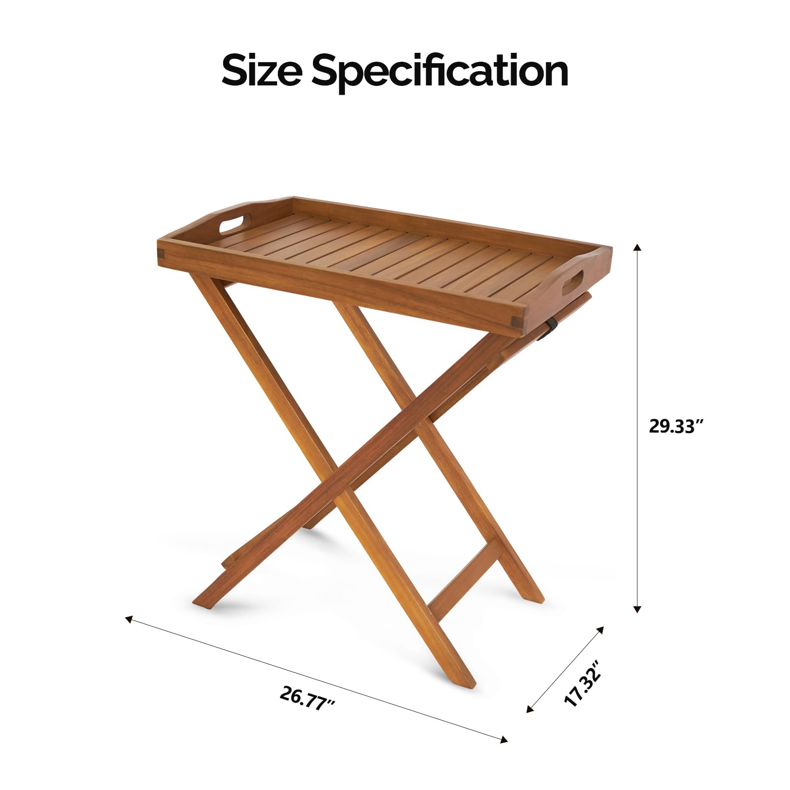 26 Inch FSC Acacia Wooden Folding Table with Removable Tray