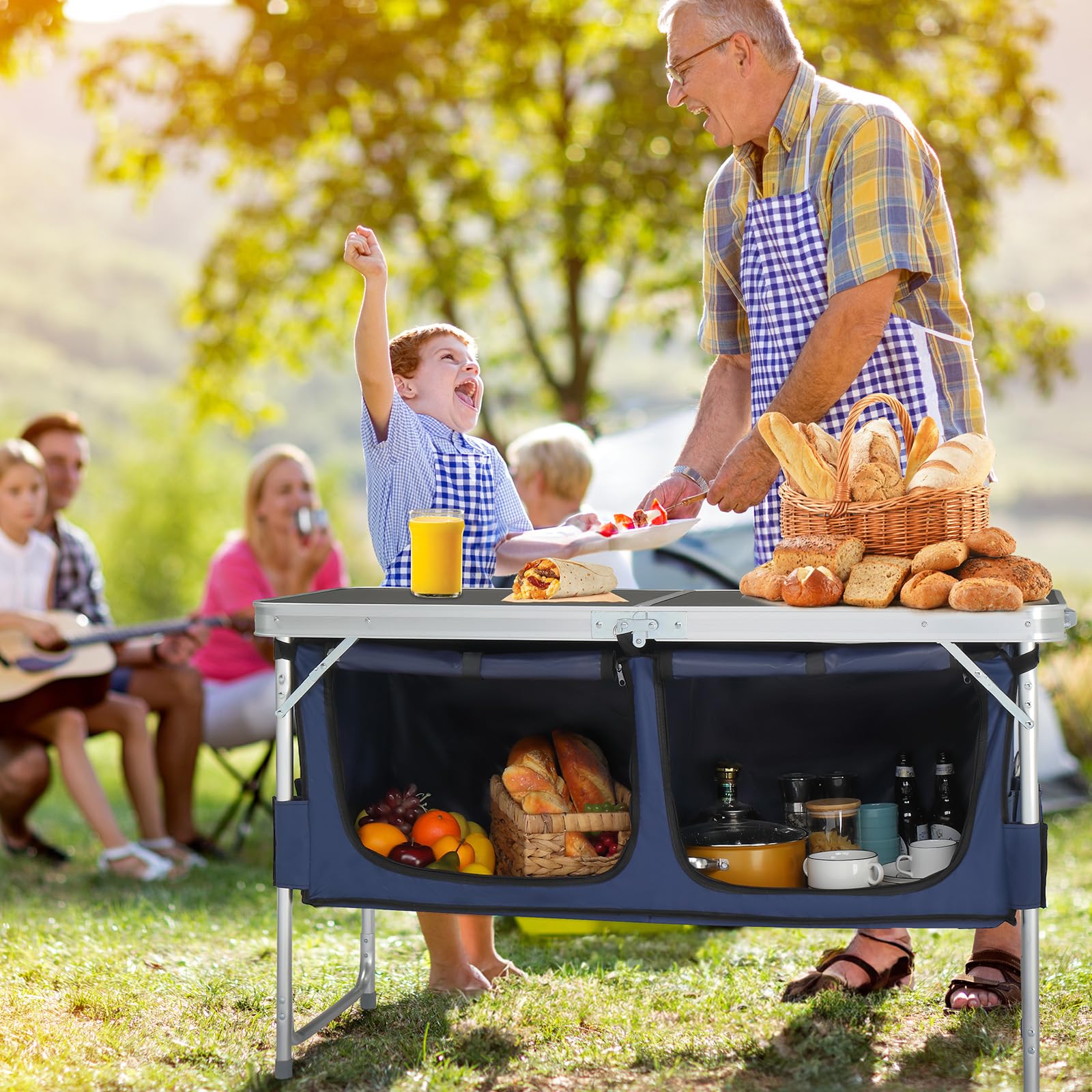 4 FT Folding Camping Table with Storage Black