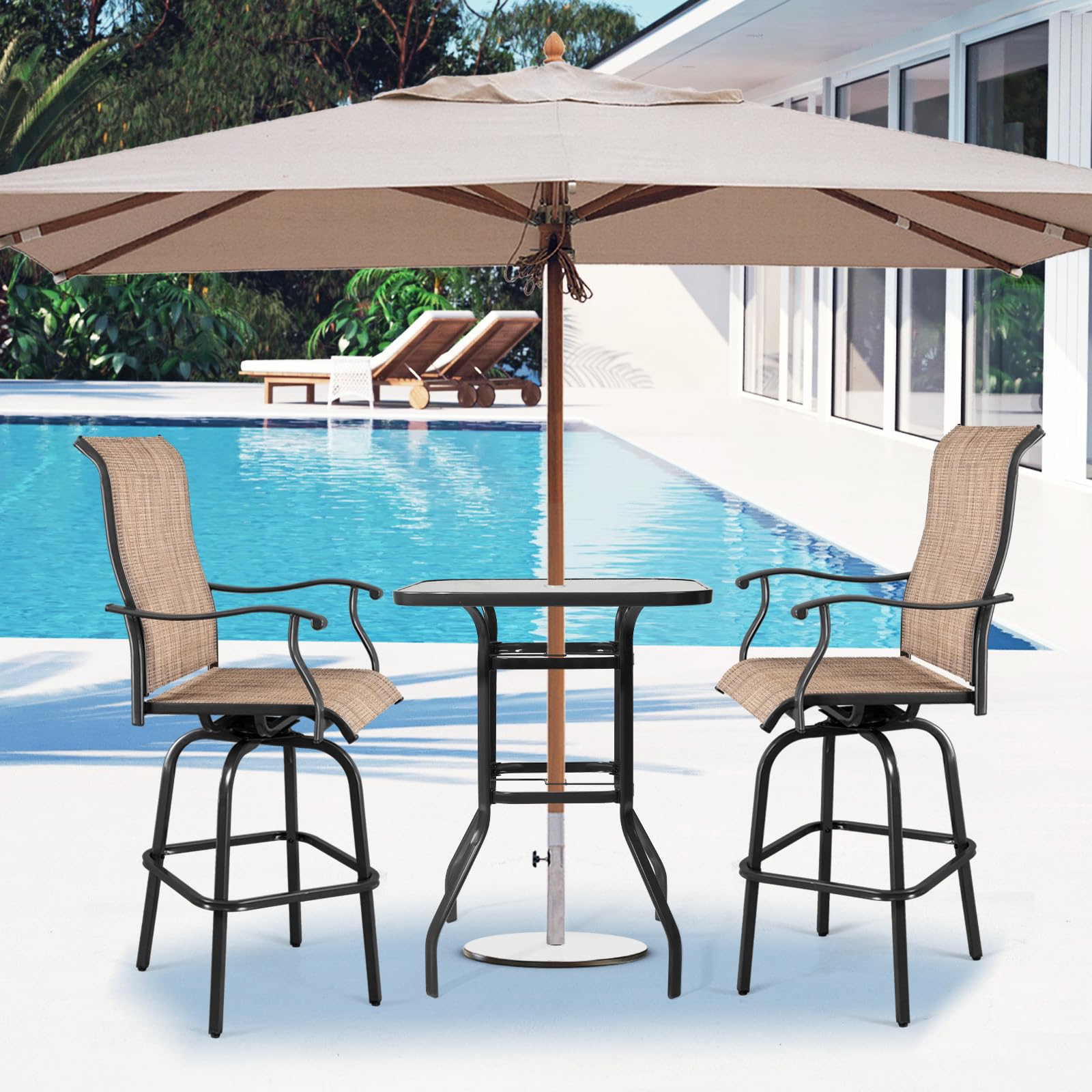 40 Inch Outdoor Bar Table with Umbrella Hole Blcak