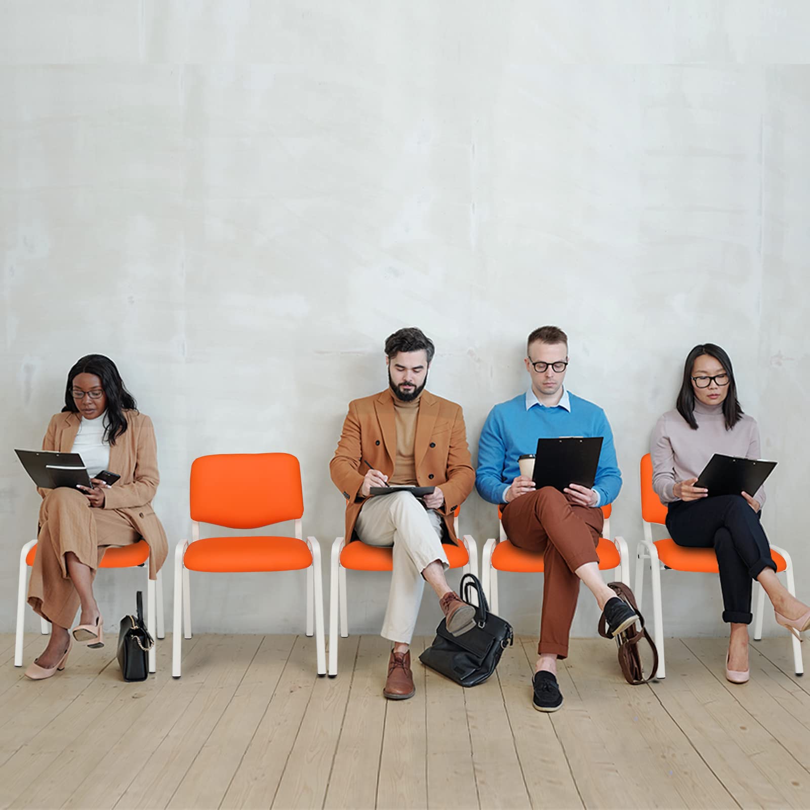 Office PU Stacking Chairs Armless Orange