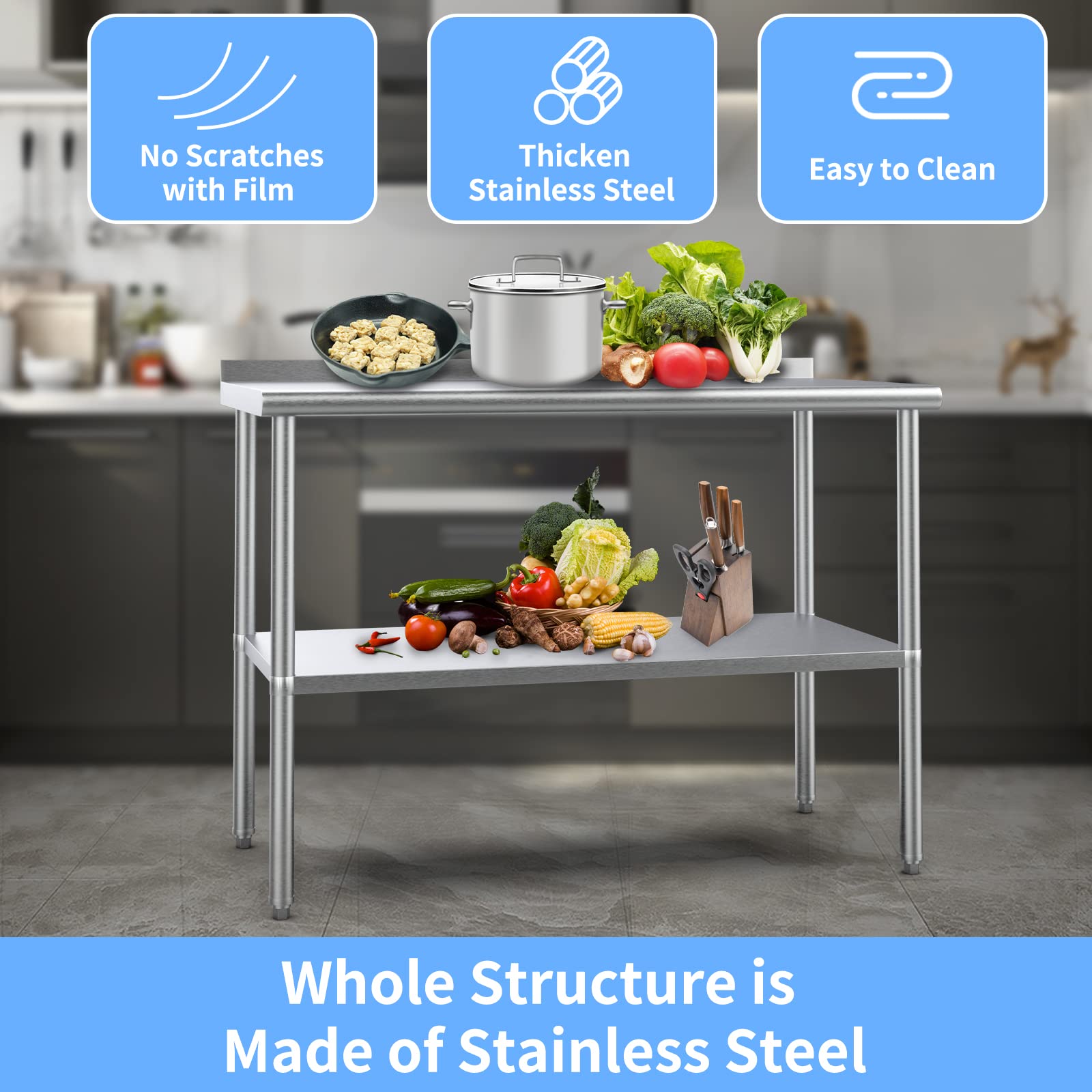 ROVSUN 24" x 36" Stainless Steel Table with Undershelf & Backsplash