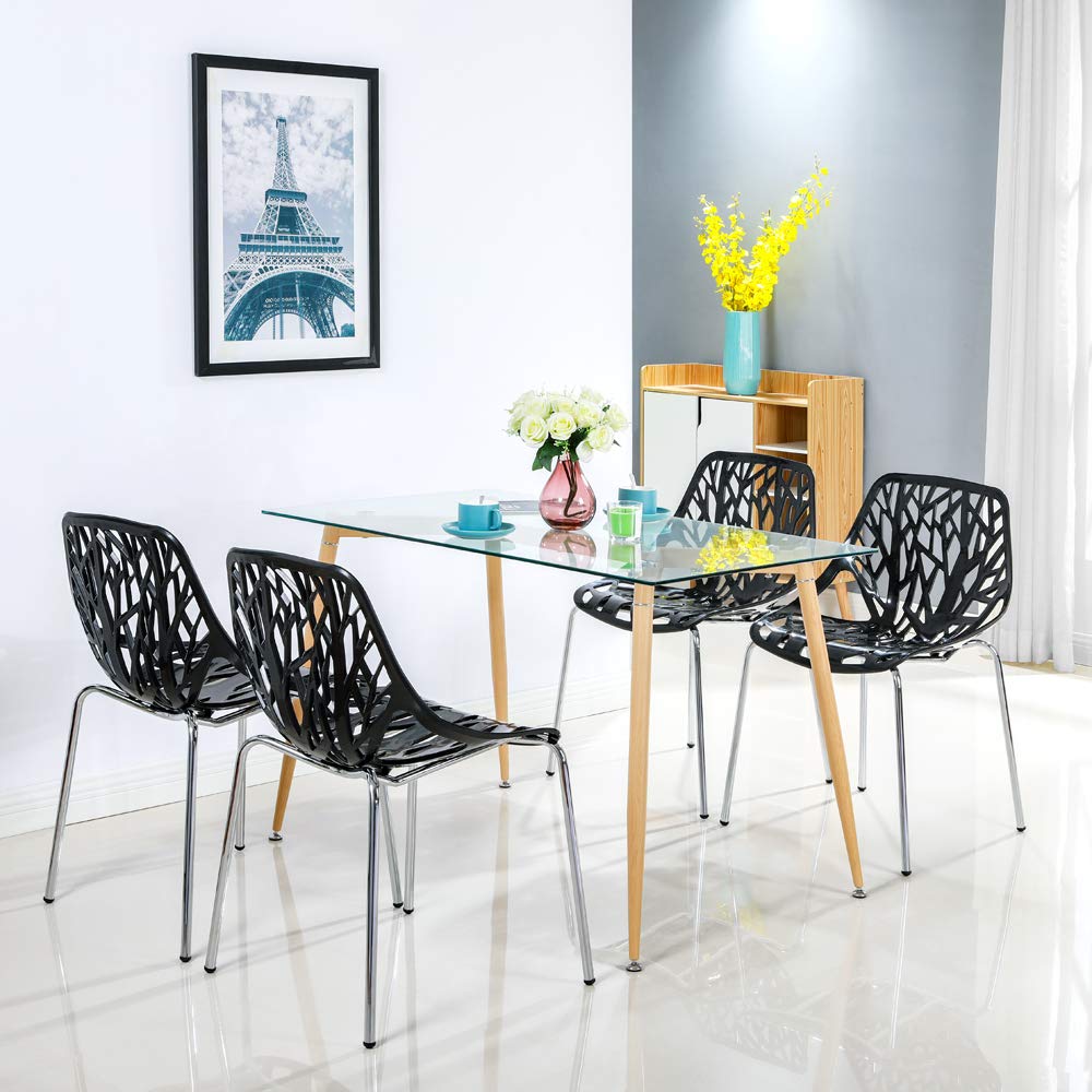 Plastic Saping Birch Stackable Chairs Set Black