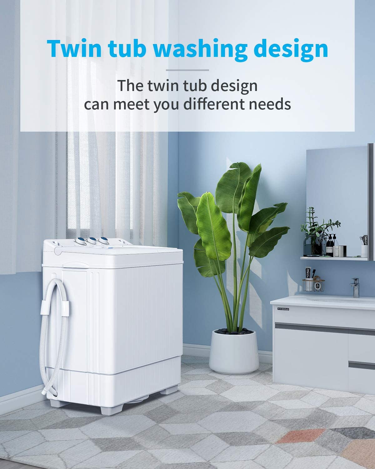 ROVSUN 26lbs 420W 110V Portable Twin Tub Washing Machine White