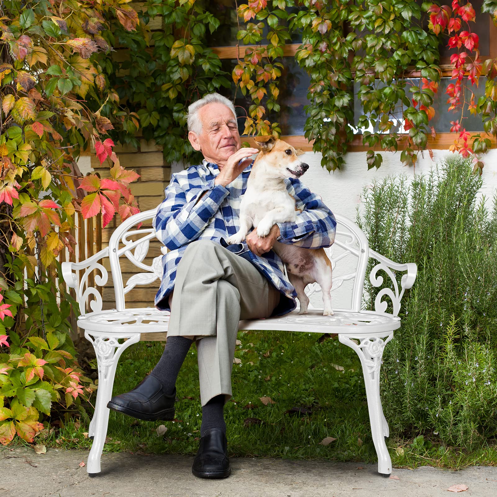 38.5 Inch Outdoor Bench Cast Aluminium White