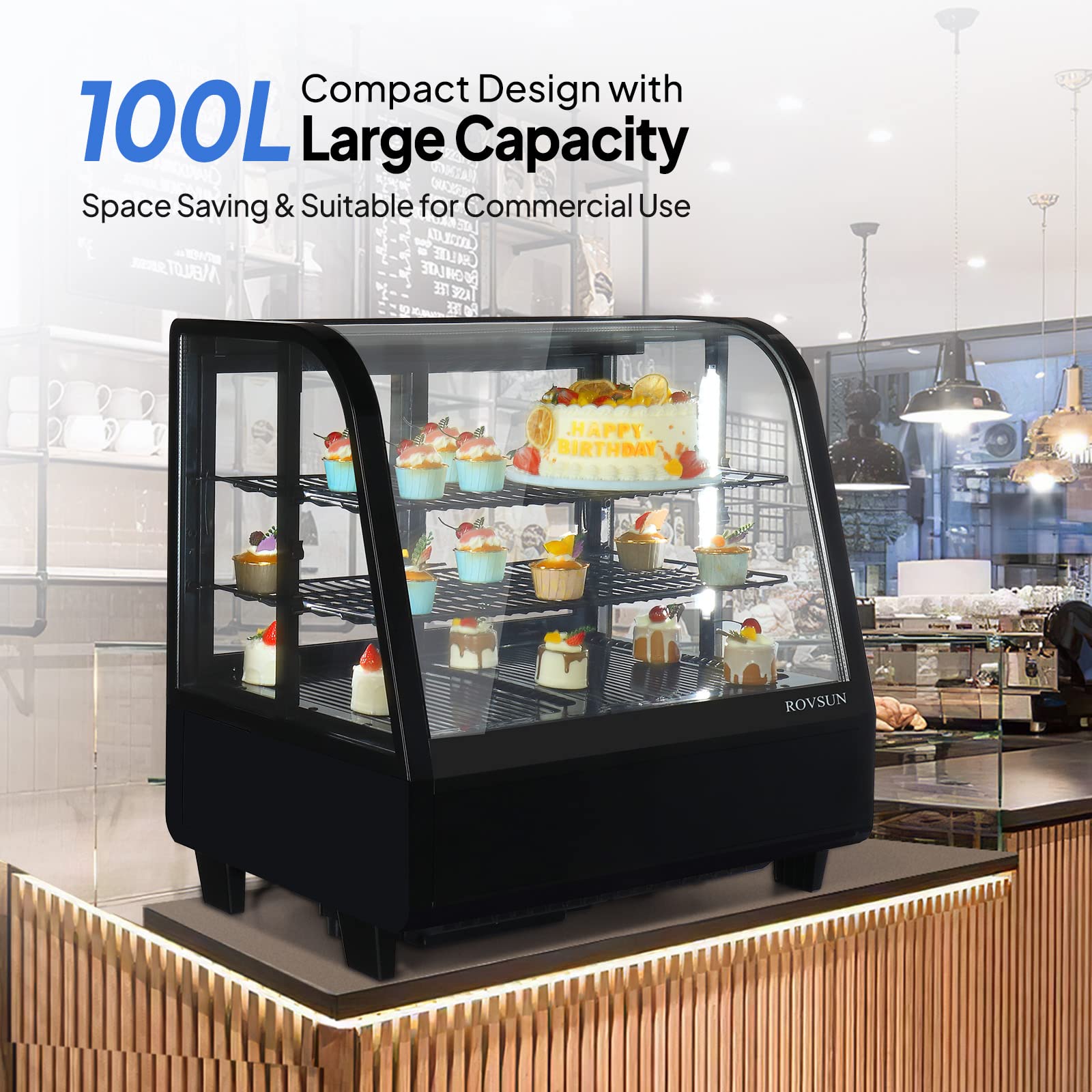 ROVSUN 3.5 Cu.Ft 170W 110V Black Refrigerated Bakery Display Case Countertop