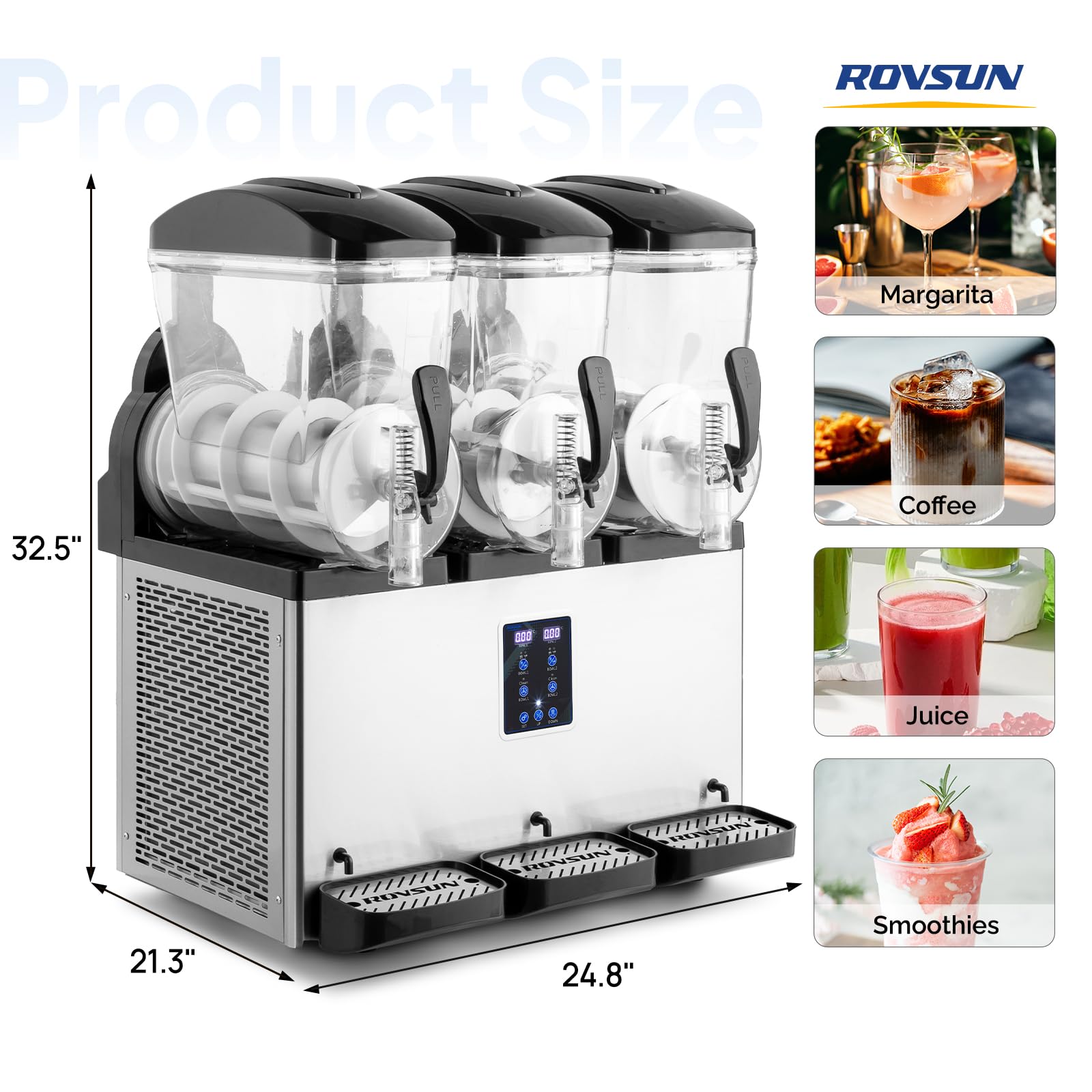 ROVSUN 12 Gallon 3 Tank 1200W 110V Commercial Slushy Machine