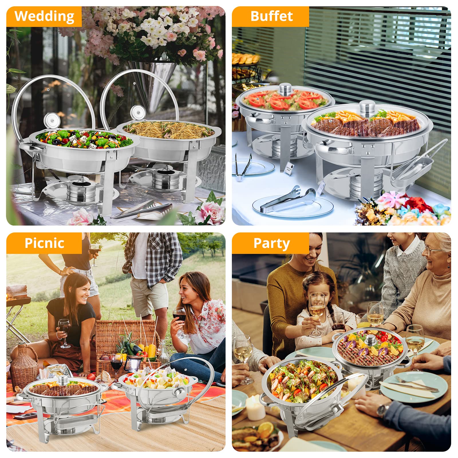 ROVSUN 5 QT Round Chafing Dish Buffet Set with Glass Lid & Lid Holder