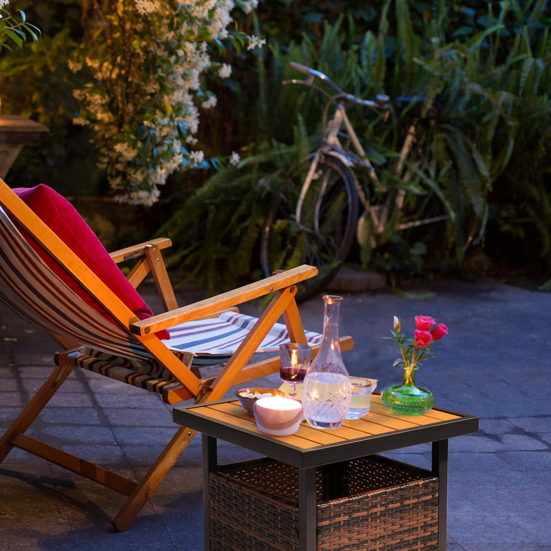 Outdoor Wicker Side Table with Umbrella Hole Yellow