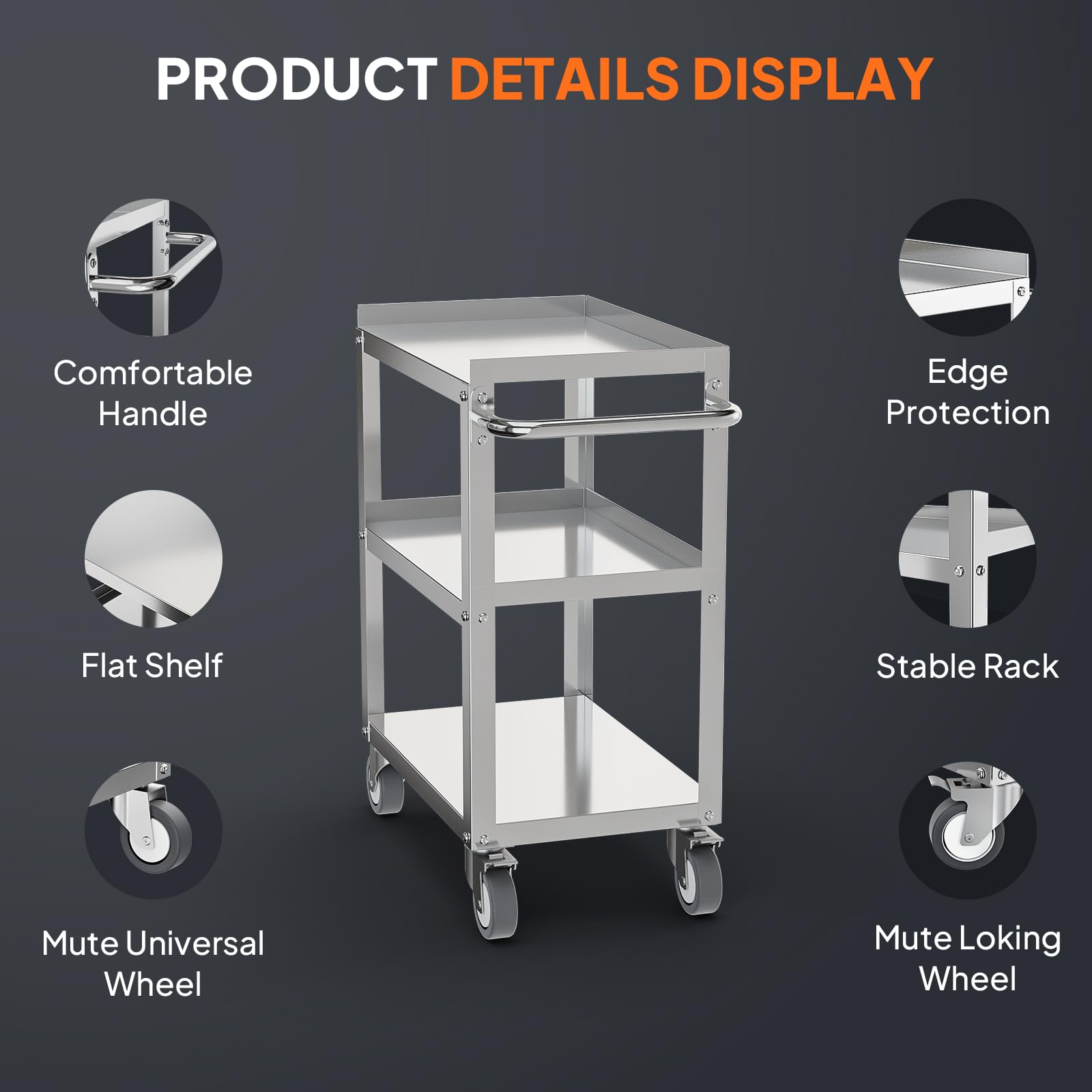 3-Tier 24" x 15" 380 lb. Capacity Stainless Steel Utility Cart