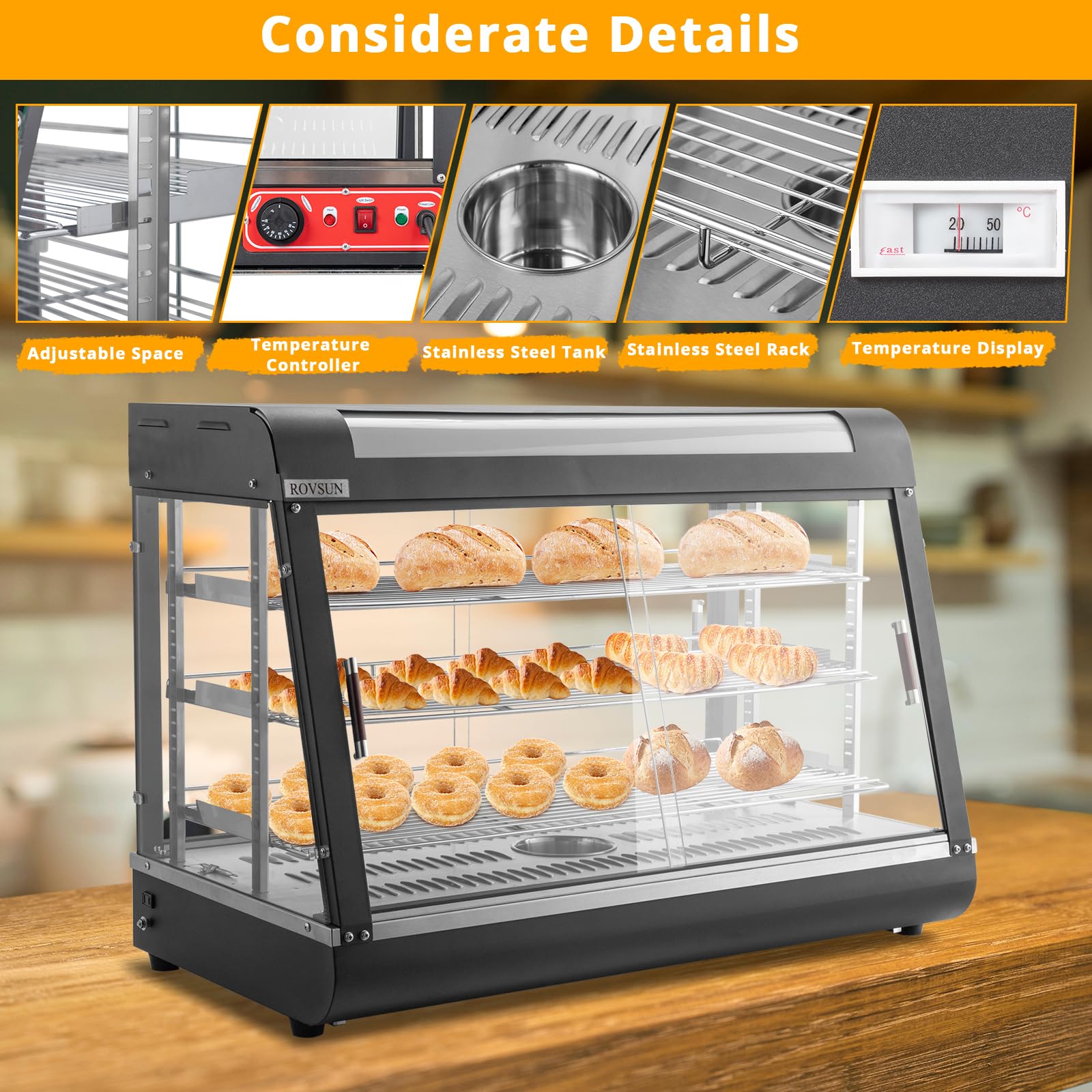 ROVSUN 3-Tier 35" 1500W 110V Hot Food Warmer Display Case Countertop