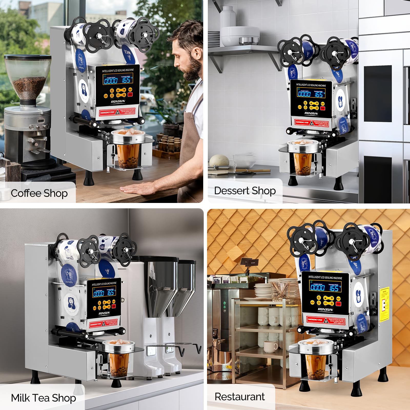 ROVSUN 350W 110V Automatic Cup Sealing Machine with LCD Intelligent Display Silver