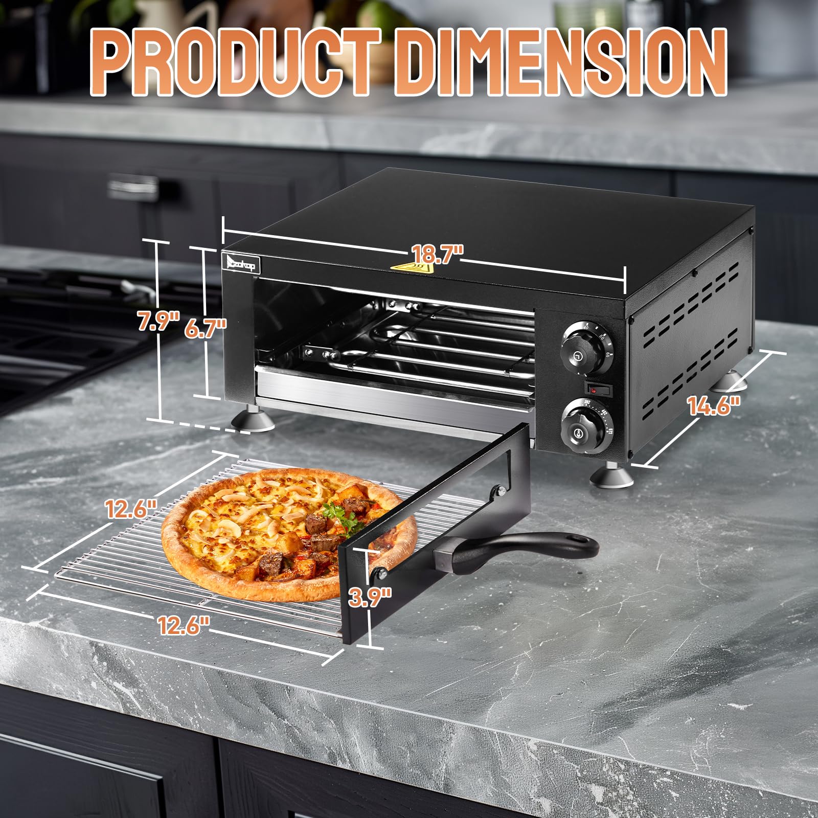 18.7" 1100W 110V Single Deck Pizza Oven with Visible Window Black