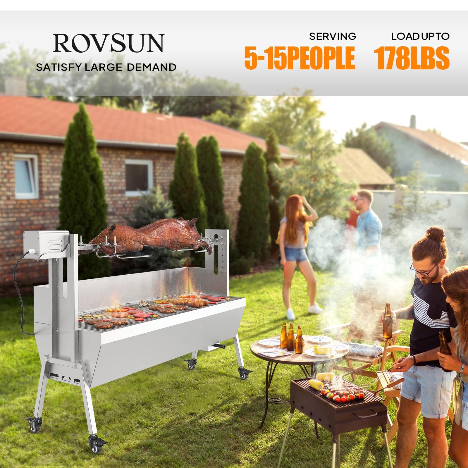 ROVSUN 46" 25W 110V Electric Rotisserie Grill Kit with Wind Baffle