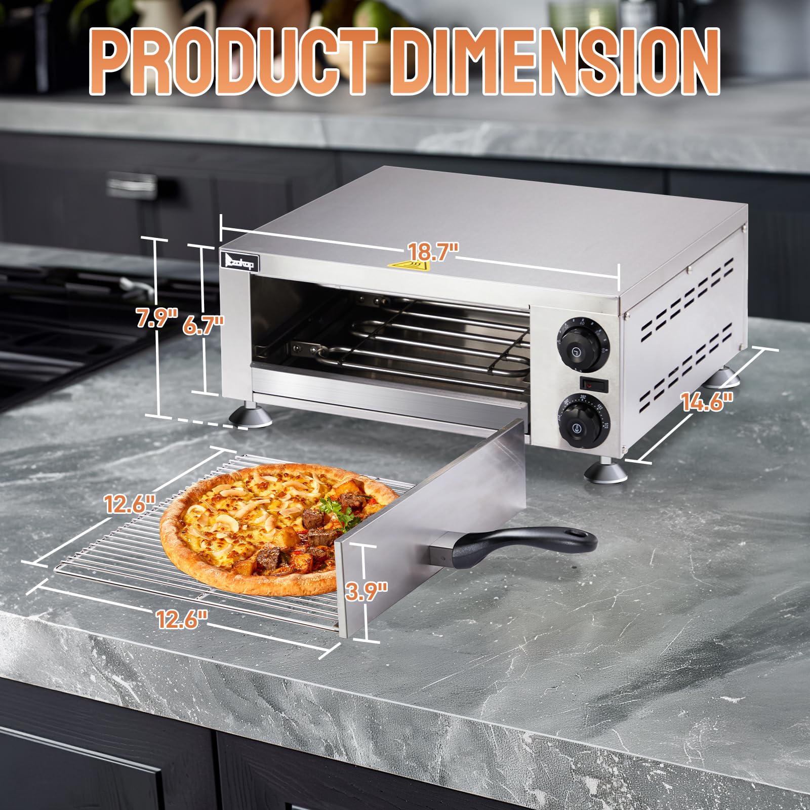 18.7" 1100W 110V Single Deck Pizza Oven Countertop Silver