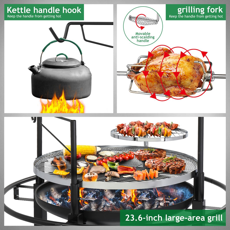 33 Inch 2 in 1 Wood Burning Fire Pits with Grills