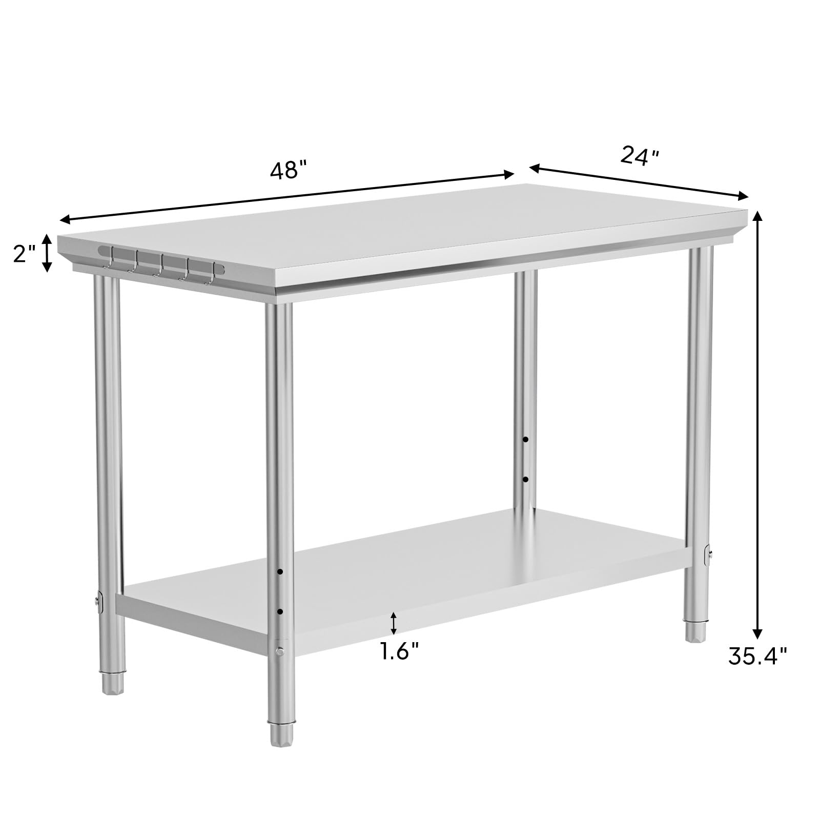 ROVSUN 24" x 48" Stainless Steel Table with Hooks & Undershelf