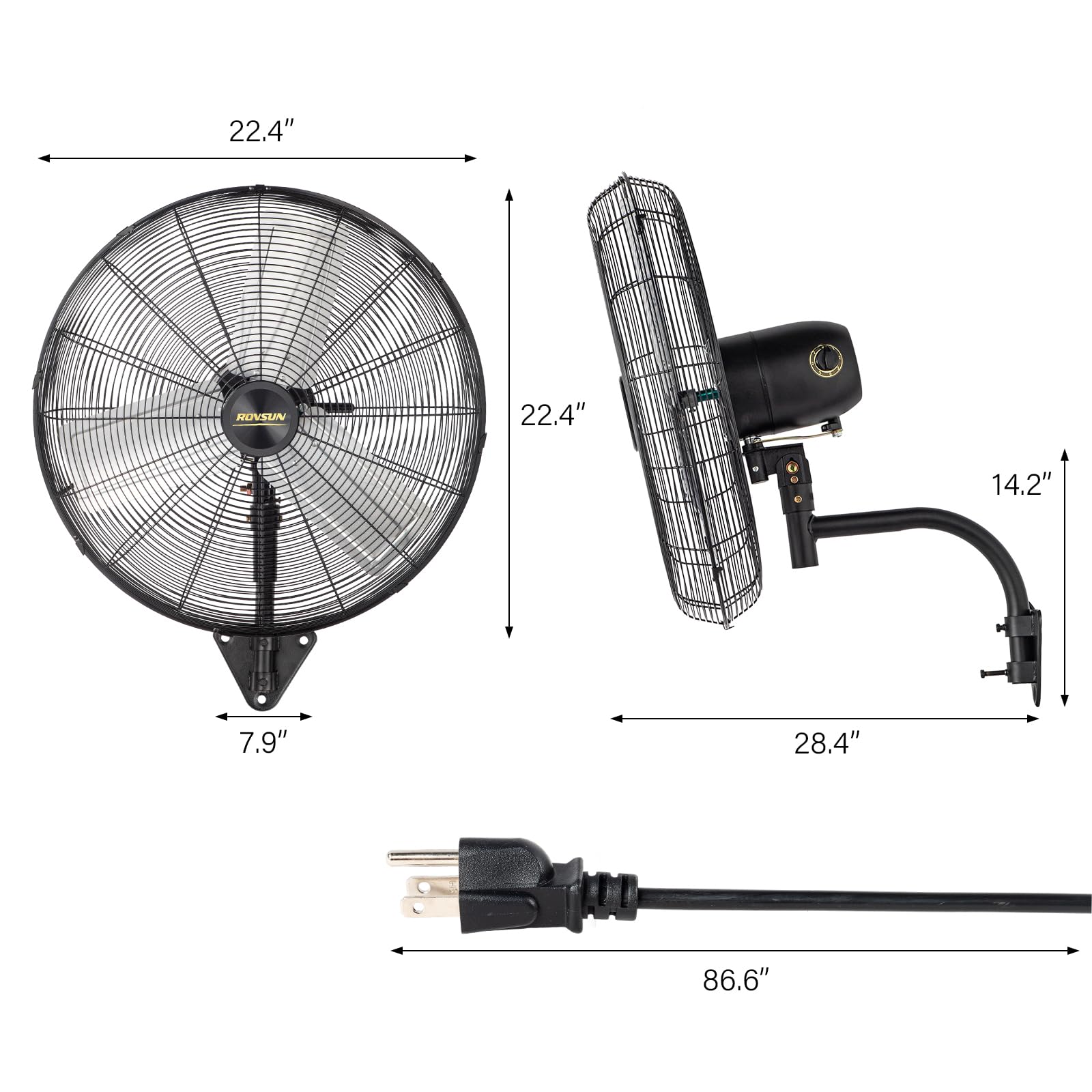 ROVSUN 20" 130W 110V Industrial Wall Mounted Fan for Garage, Gym