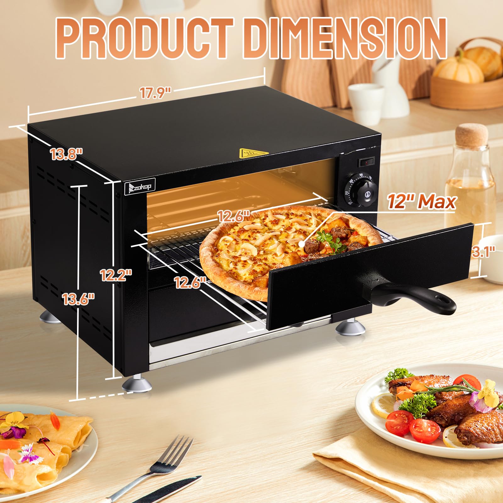 17.9" 2200W 110V Double Deck Pizza Oven Countertop Black