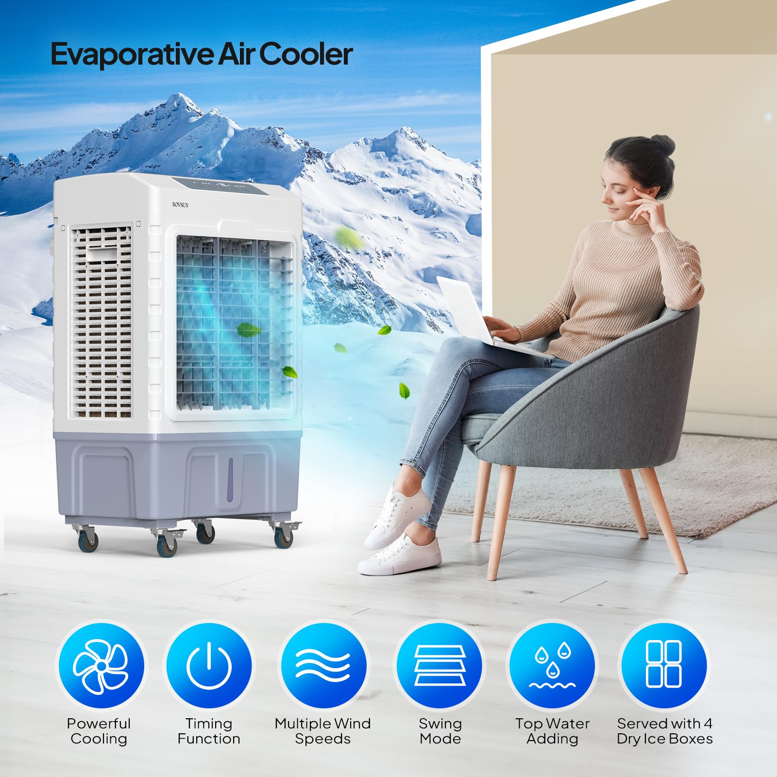 10.5Gal/40L Portable Evaporative Air Cooler with Remote Control