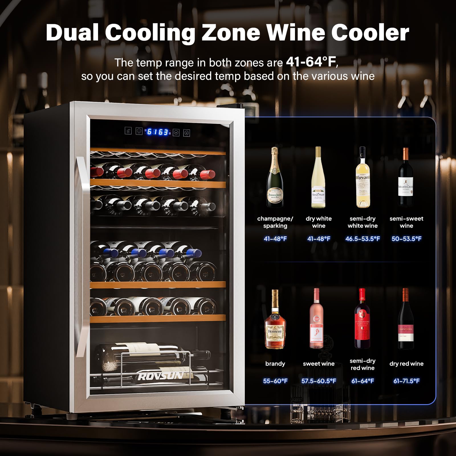 ROVSUN 33 Bottle Dual Zone Wine Cooler Fridge with Digital Temperature