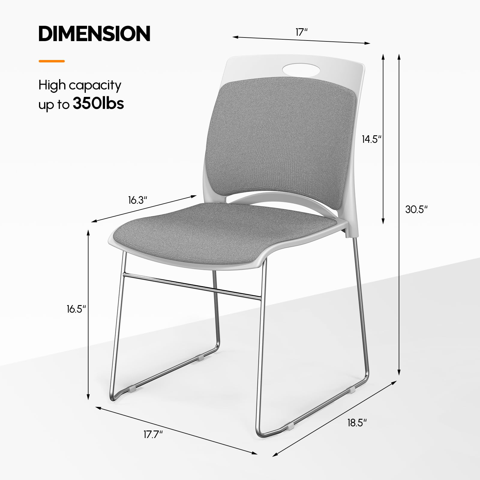 Office Stackable Chairs Set with Metal Sled Base Grey