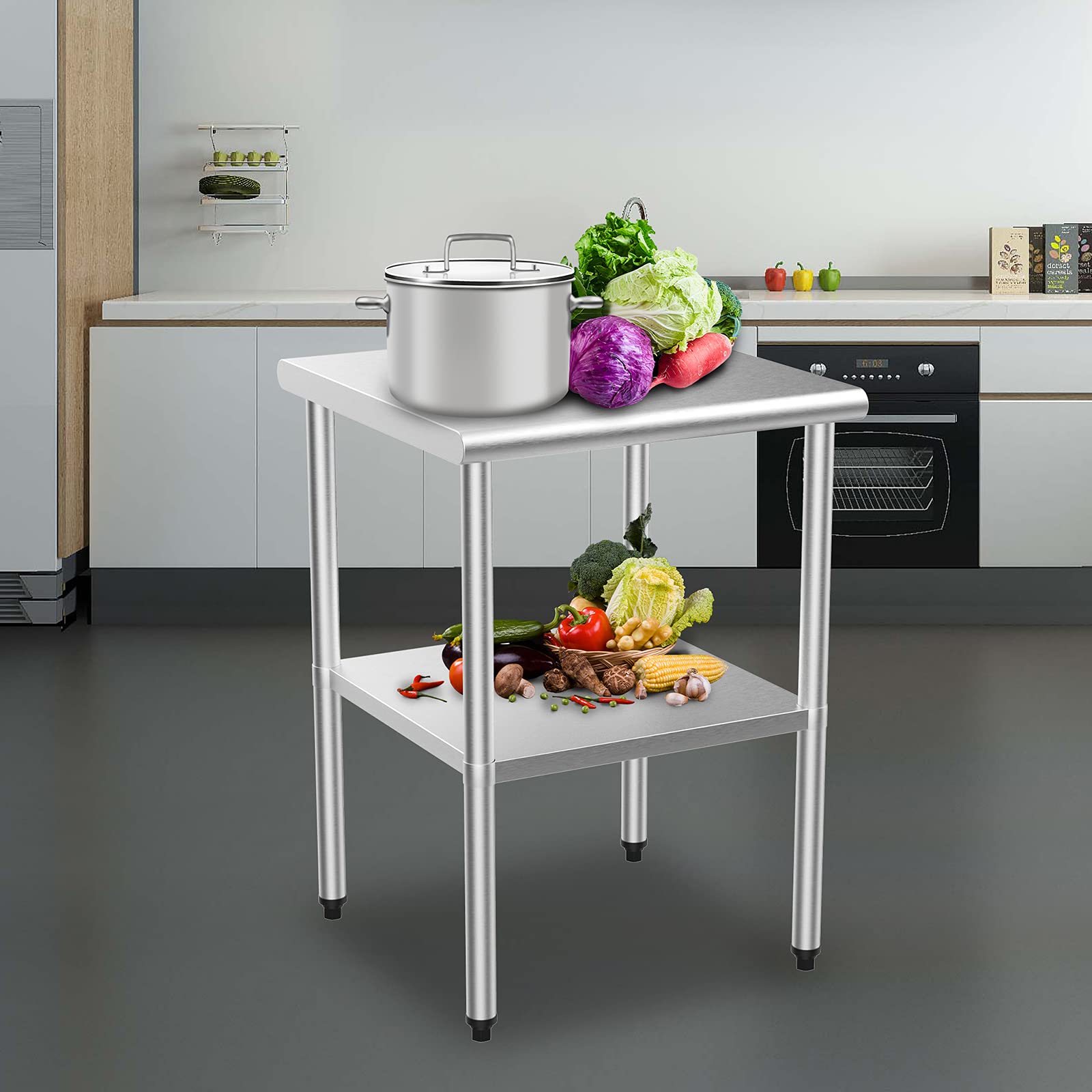 ROVSUN 24 x 24 Inch Stainless Steel Table with Undershelf