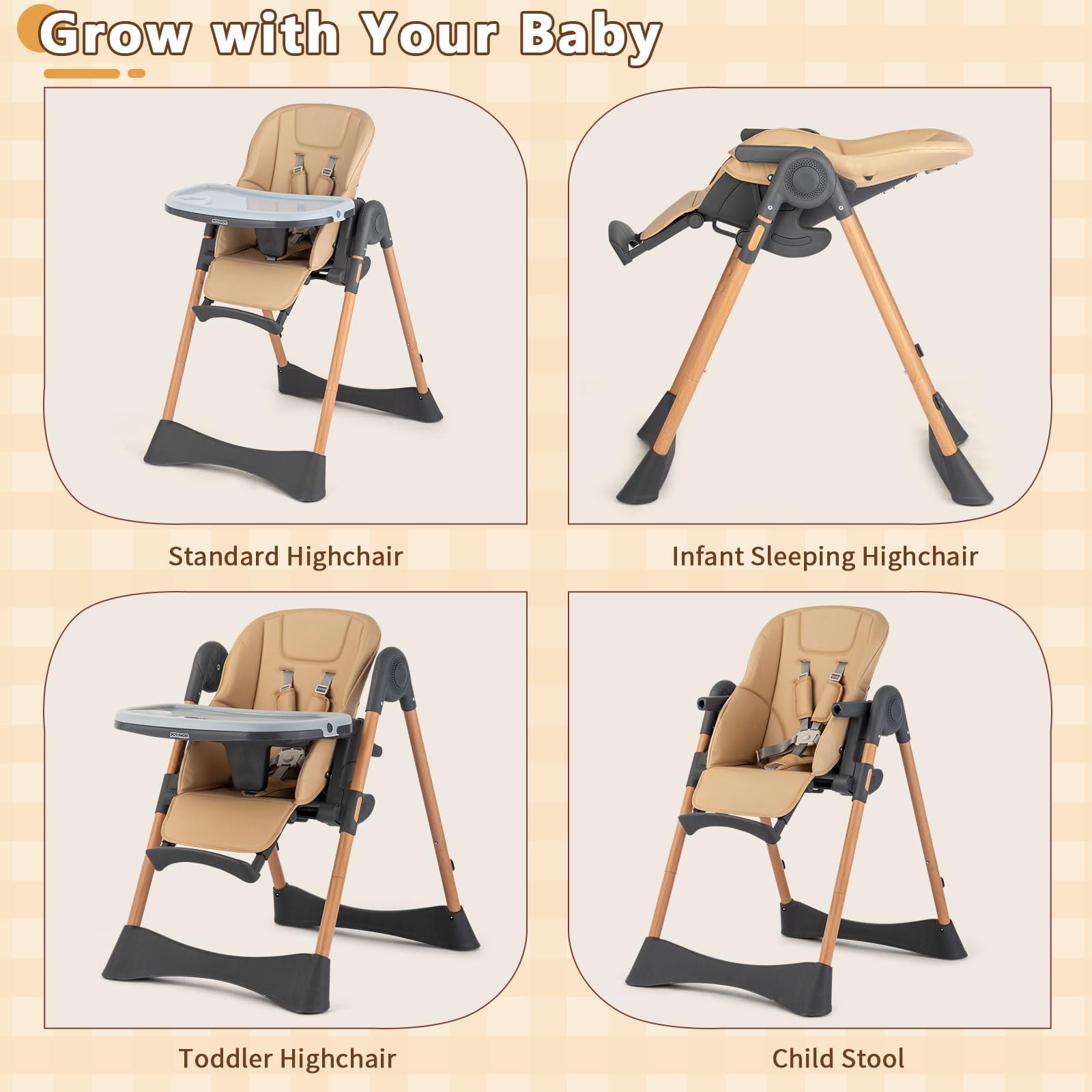 4 in 1 Folding Baby High Chair for Babies to Toddlers Classic Oat