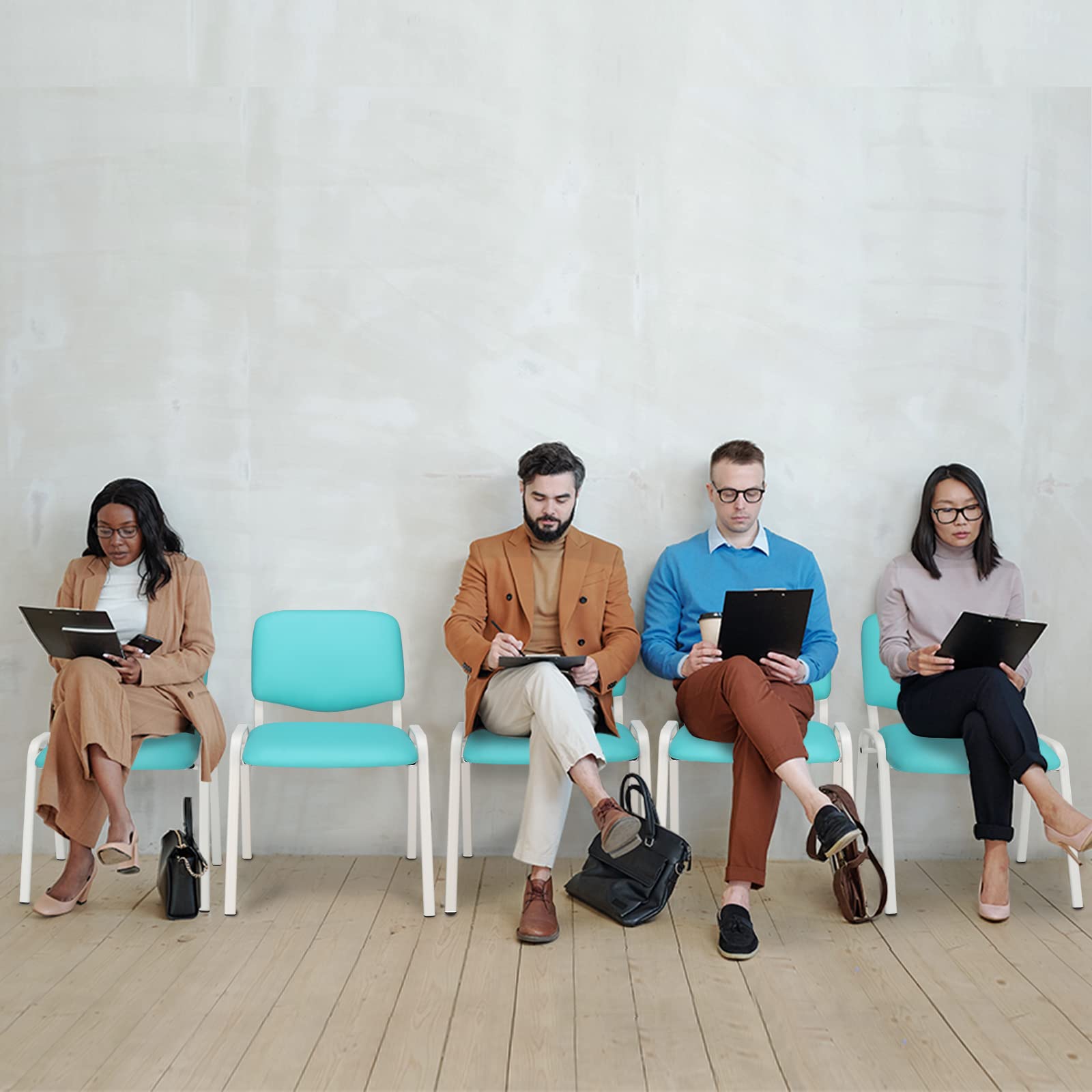 Office PU Stacking Chairs Armless Blue